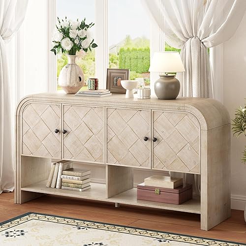 Miniatura 122 de Aparador moderno y elegante con patas y asas de metal dorado y estante ajustable, mesa consola clásica de 60 pulgadas, mesa de sofá, mesa de entrada