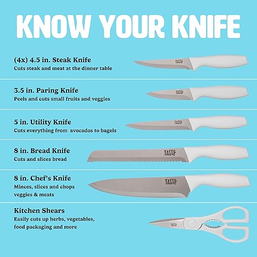 Miniatura 3 de Juego de cuchillos de cocina Tasty con bloque, juego de cubiertos incluye cuchillo de chef, para pan, multiuso, para pelar, cuchillos de carne y