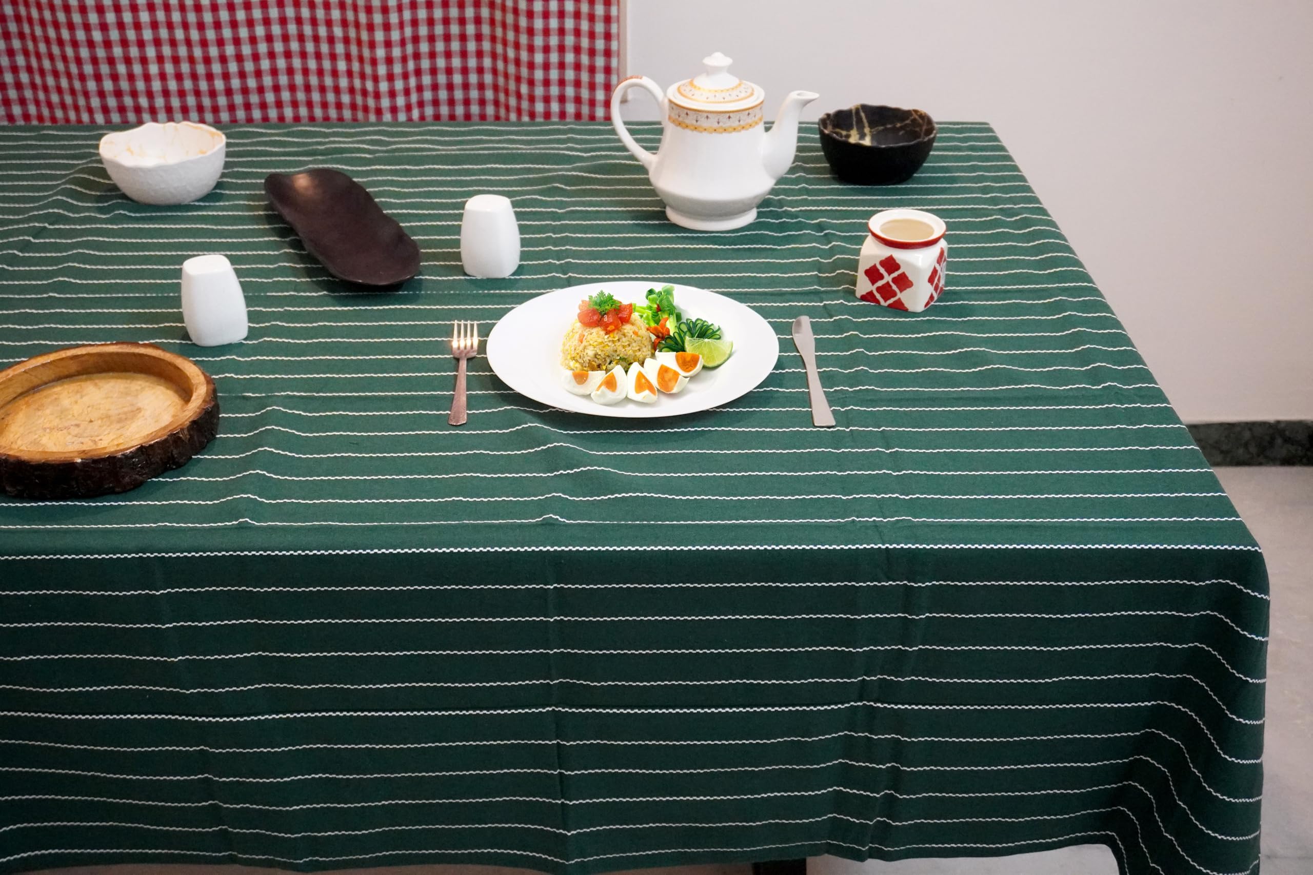 CRAZYWEAVES Cotton Durable Machine Washable Rectangular Dining Table Cloth for Dinning Table (48" X 62", Green Dobby)-picture-22