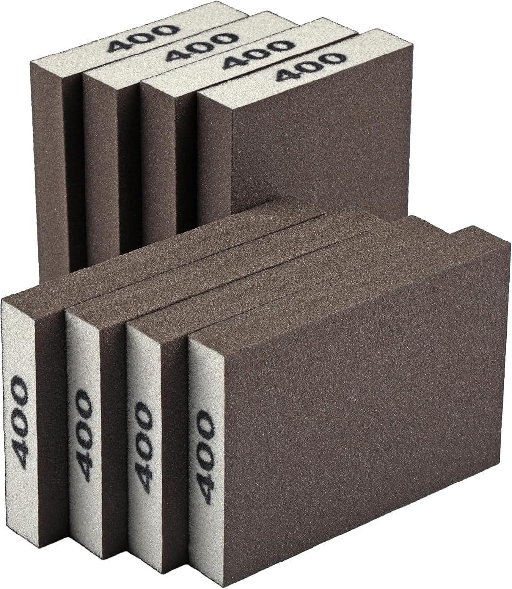 8 Pack Sanding Sponge, Sanding Blocks 400 Grit, Sand Paper for Wood Furniture, Sander Pads, Washable and Reusable Sandpaper for Drywall Metal Glasses Repair (400 Grit)