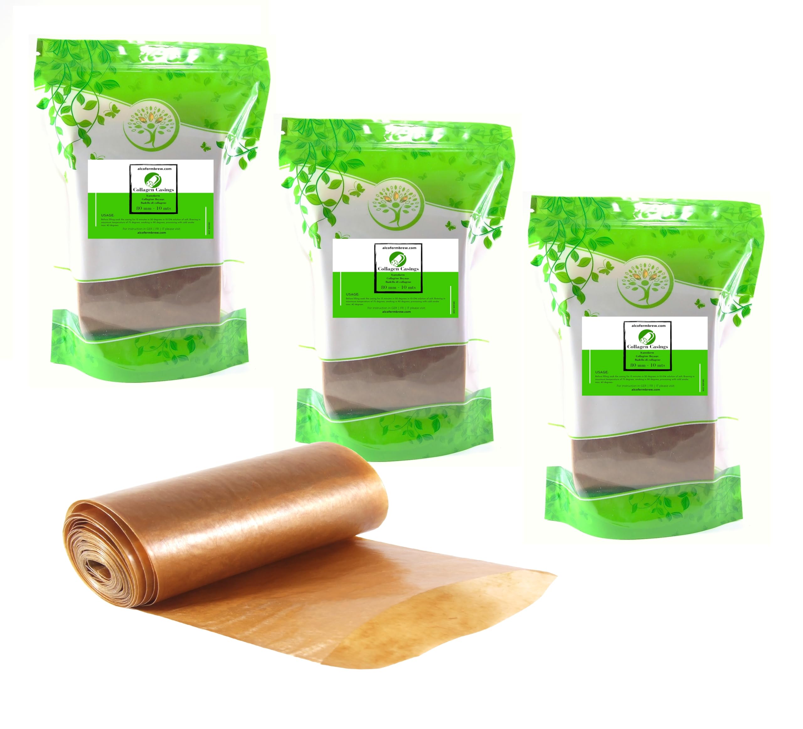 3 x Tripas de Colágeno 80mm – 10 m, para Ahumar y Cocer Embutidos Caseros, Fundas Proteicas Resistentes