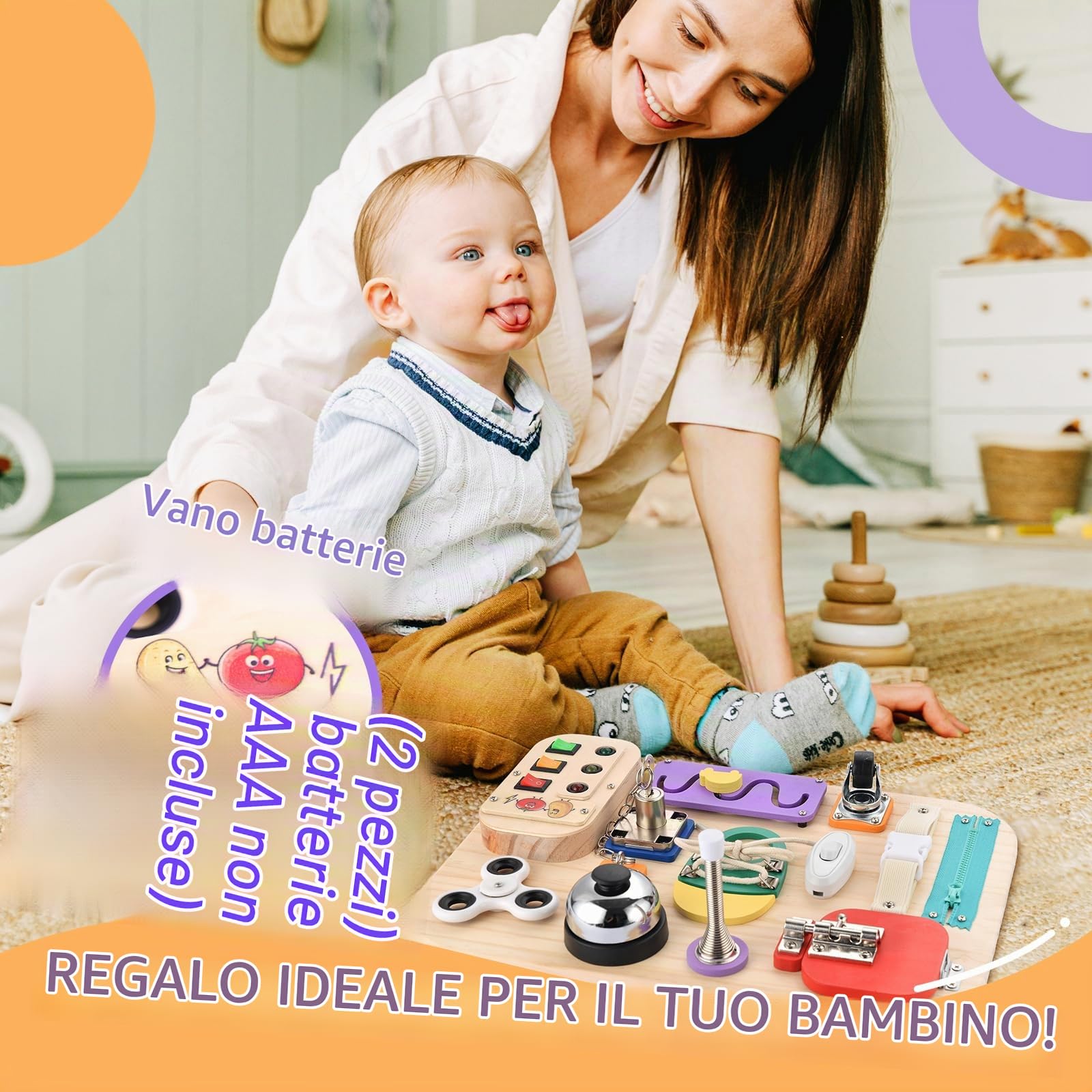 potatomato Busy Board Montessori in Legno – Giocattolo sensoriale e motorio per Bambini – Activity Board educativo per Bambini Piccoli – Fidget Toy pedagogico per Bambine e Bambini