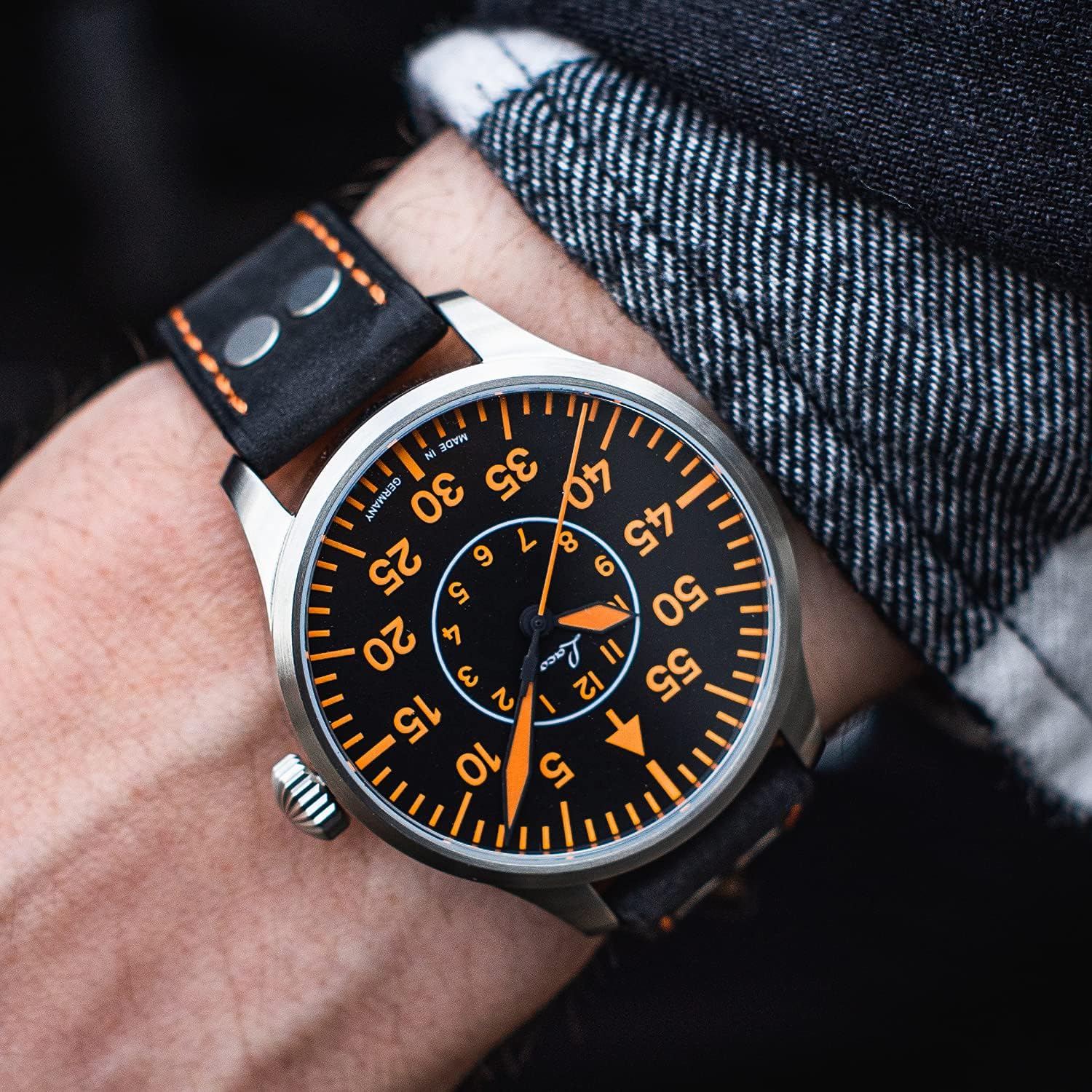 Laco Orologio da pilota Palermo 39, orologio automatico di alta qualità Ø 39 mm, modello B, Prodotto in Germania, impermeabile