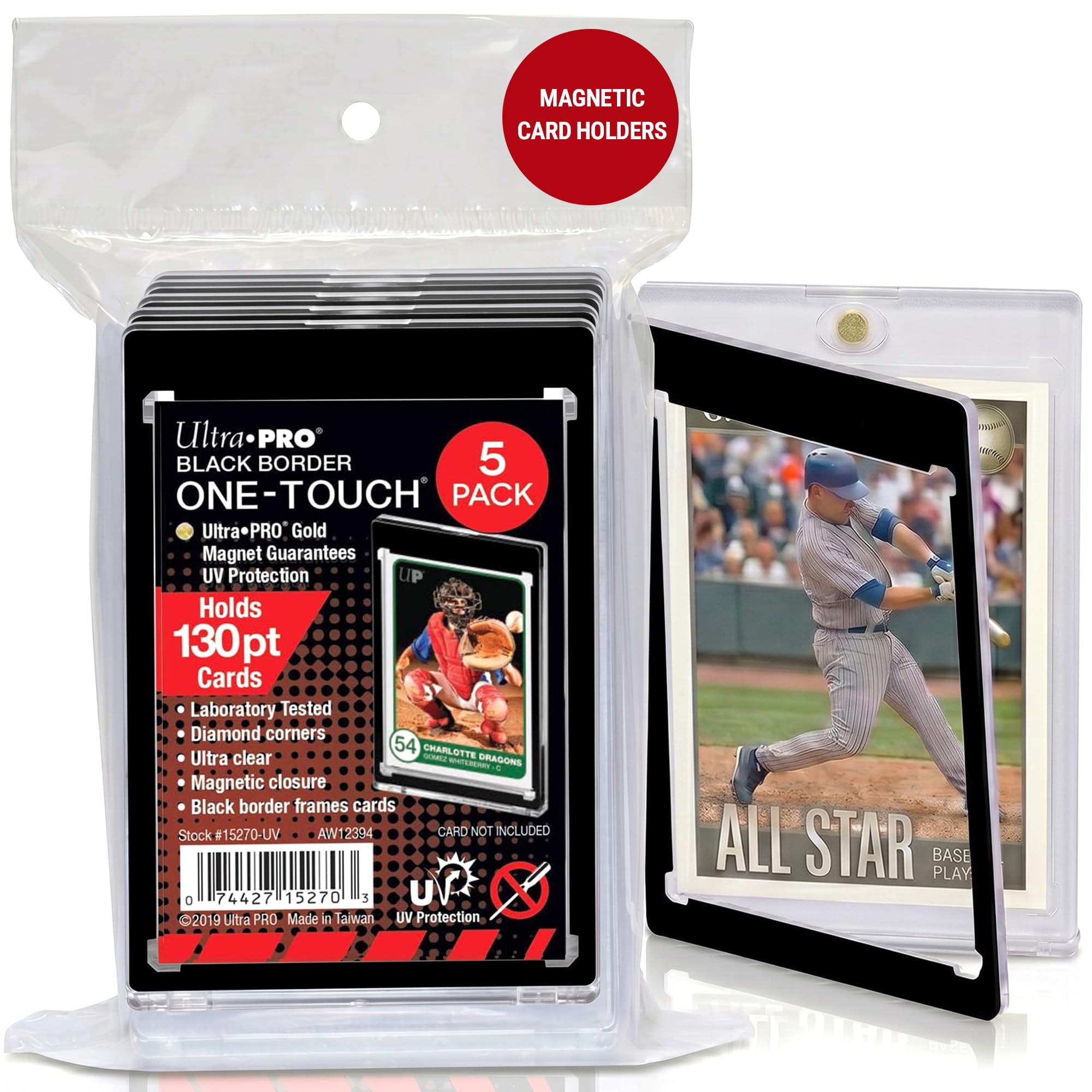 Ultra Pro 130PT Black Border UV ONE-Touch Magnetic Holder (5 Count Retail Pack)