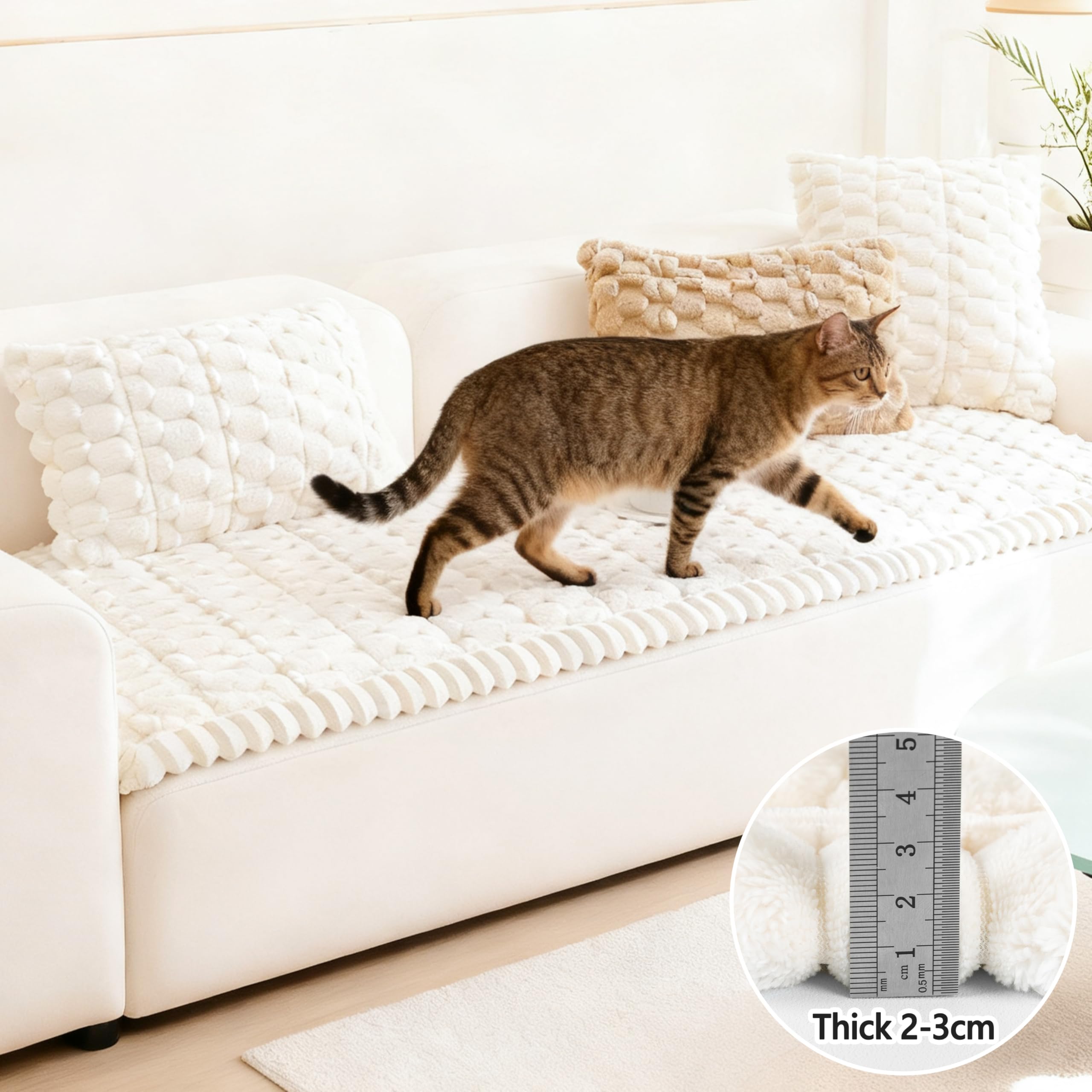 Royhom Dikke Sofahoes voor Huisdieren, Anti Slip Sofahoes 2 3 4 Zits, Gestreept Grijs Bankhoes, Sofabeschermer voor Woonkamer (Zits, 70 x 210 cm