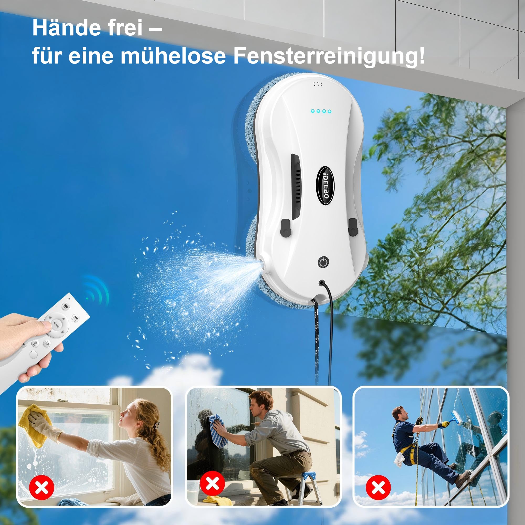 C200 Fensterputzroboter, Fensterroboter mit Automatischem Wasserstrahl, Intelligenter Navigation, Fensterreiniger Roboter Elektrisch für Innen- und Außenfenster, Glas, Fliesen