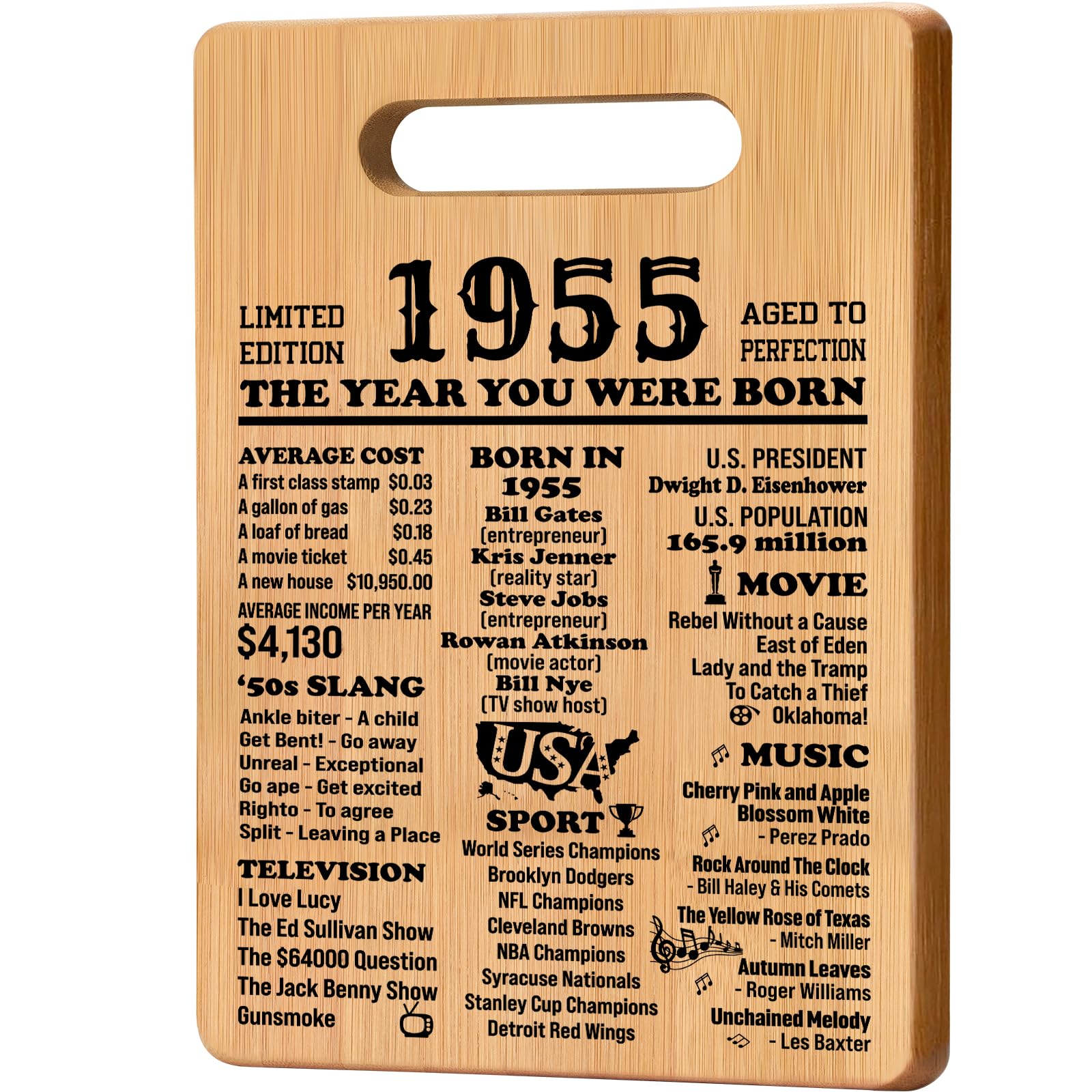70th Birthday Gifts for Women Men, 1955 Cutting Board 70th Birthday Gifts for Her Him, Happy Birthday 70 Years Old Gifts 70th Birthday Gift, Unique Back in 1955 Gifts for Man Male Female Turning 70