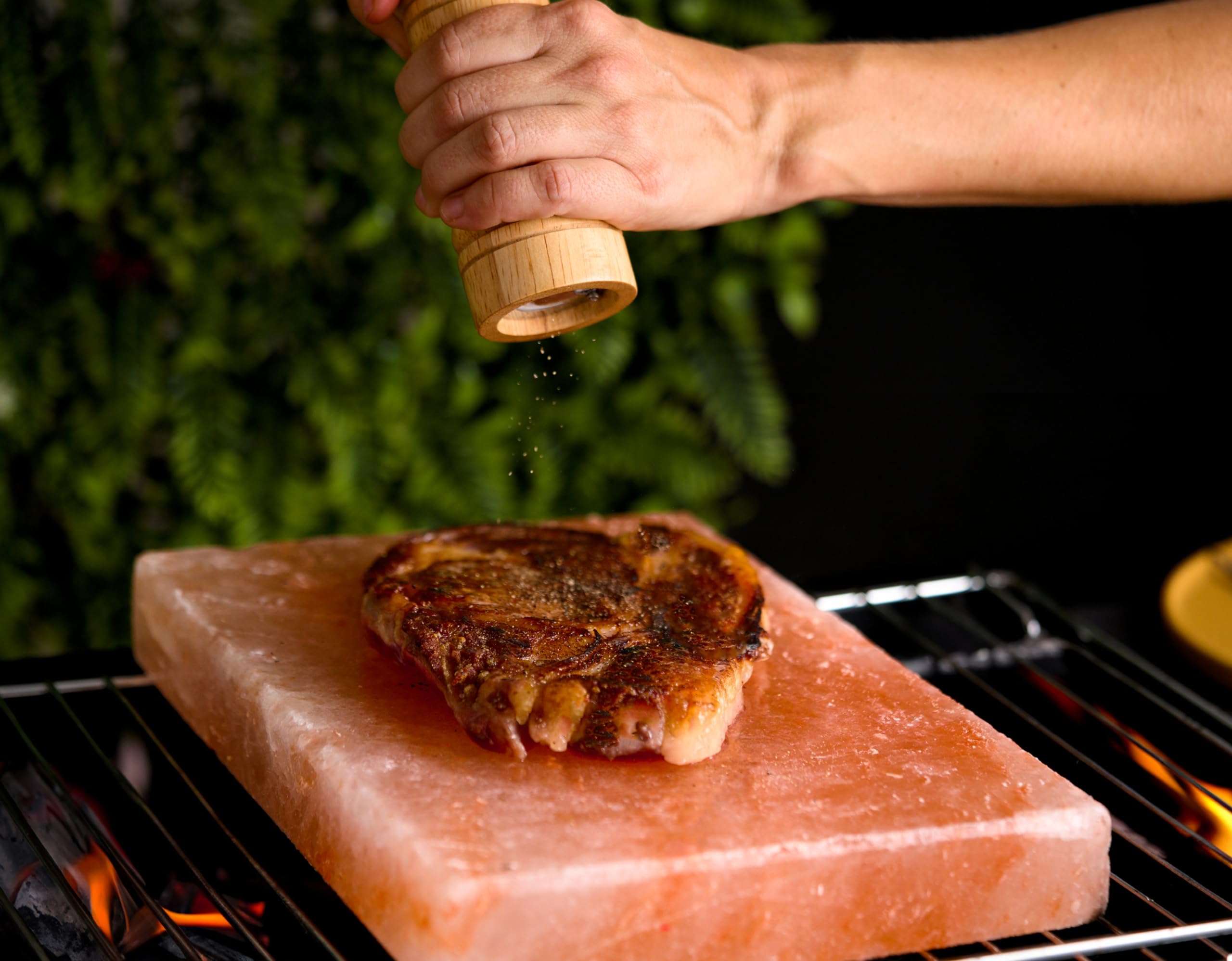 POHS Himalayan Pink Salt Block - 12x8x2 Inch Cooking Slab With Metal Holder For Grilling & Serving