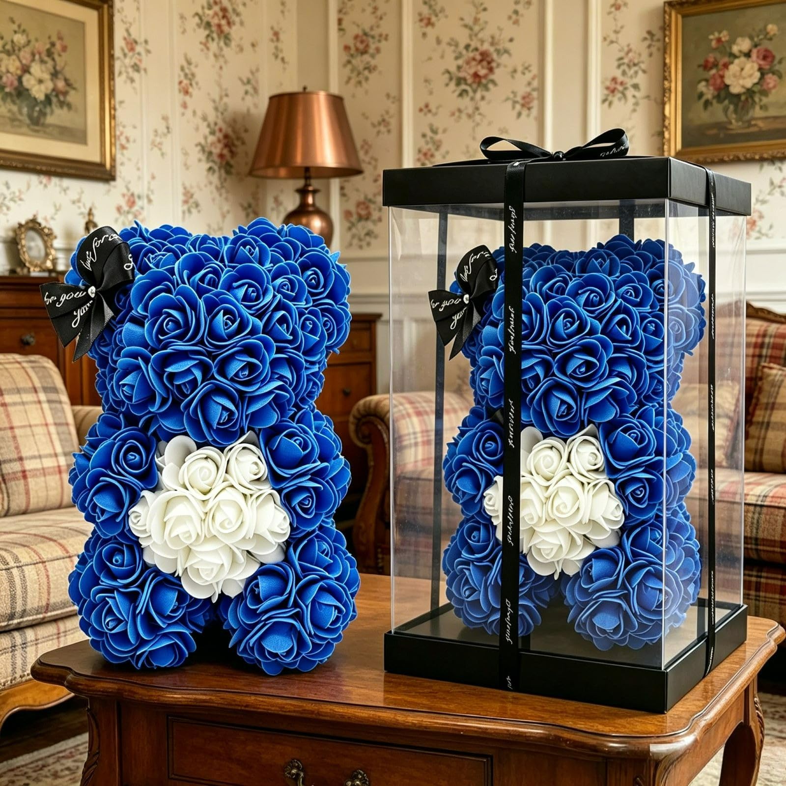 Ours en fleurs bleu-blanc pour exprimer votre amour éternel