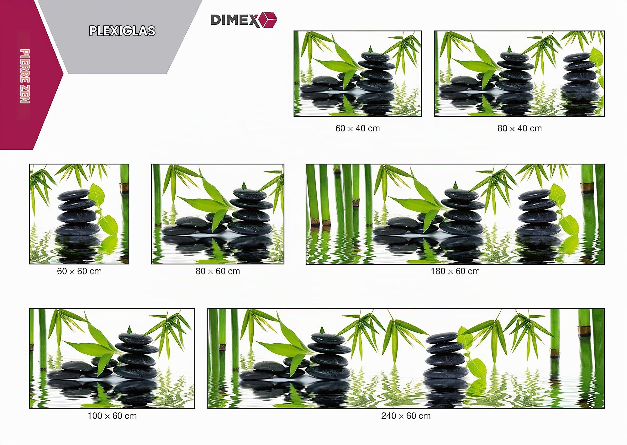 Dimex Plaque de crédence de cuisine composite Zen pierres 240 x 60 cm | Protection anti-éclaboussures pour cuisinière d'évier | Verre acrylique – Plexiglas épaisseur 5 mm | Colle incluse