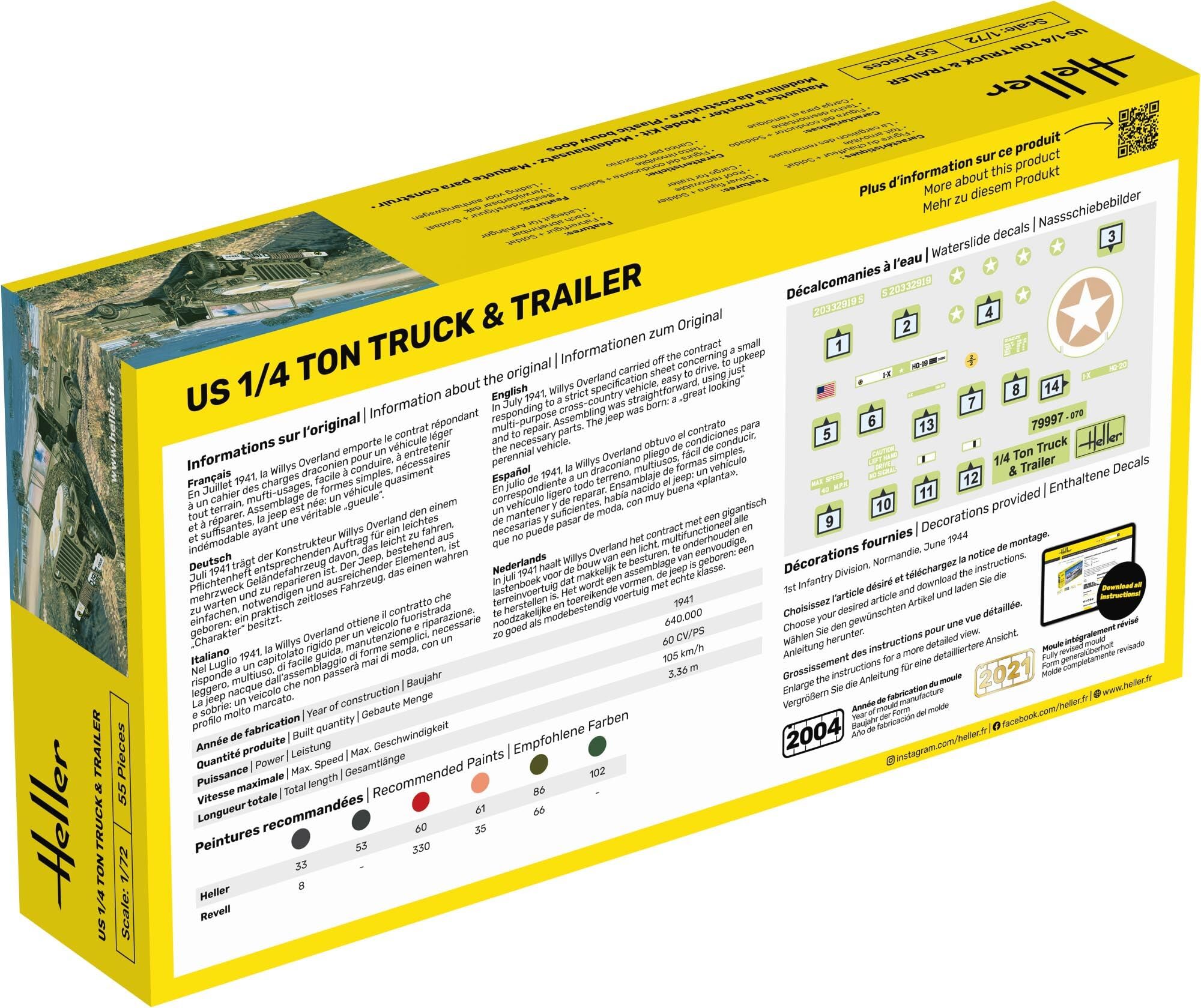 Heller - 79997 - Maqueta para Construir - US 1/4 Ton Truck & Trailer - 1/72