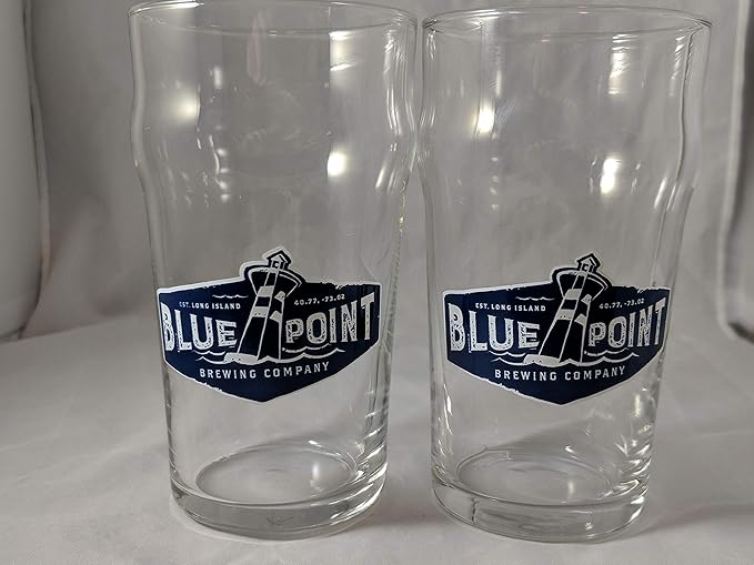 Blue Point Shaped Pint Glasses Set of 2 Beer Glasses