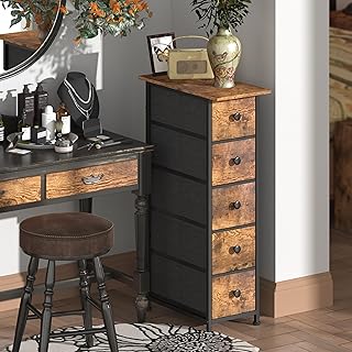 Trironsun Chest of Drawers for Bedroom with 5 Fabric Drawers Narrow Dresser Slim Bedroom Storage Dresser Tall Chest Drawers for Small Spaces
