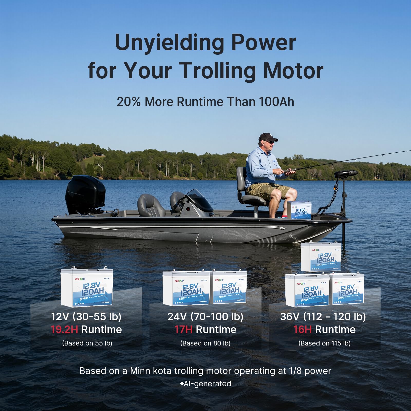 Redodo 12V 100Ah Group24 Batteria Litio con Bluetooth, Basse Temperature | Batteria LiFePO4 con BMS 120A, 1536W, IP65 Impermeabile, 4000 Cicli, 10 Anni di Vita per Trolling Motor(20~70lb)