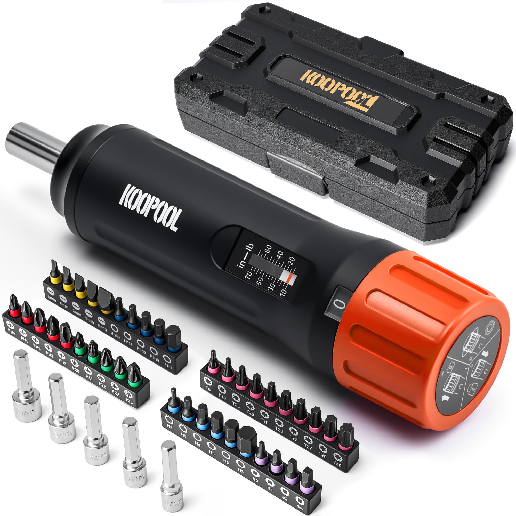 Set di 46 cacciaviti dinamometrici, attacco da 1/4", 10-170 pollici, include 40 punte S2 e 5 cacciaviti CR-V, kit chiave dinamometrica regolabile per elettronica, bici, fai da te e riparazione