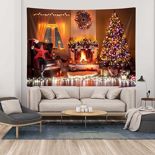 Miniatura 3 de Drgilau Tapiz de Navidad, tapiz de pared de árbol de Navidad, tapiz de chimenea de Navidad, tapiz de decoración de regalo de feliz Navidad, tapiz