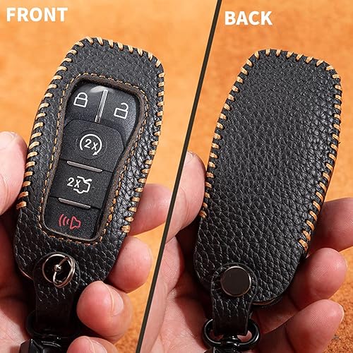 Miniatura 10 de Funda de cuero para llavero Ford con llavero, funda protectora de cuero compatible con Ford Explorer Mustang Fusion F150 Edge Lincoln MKZ MKC