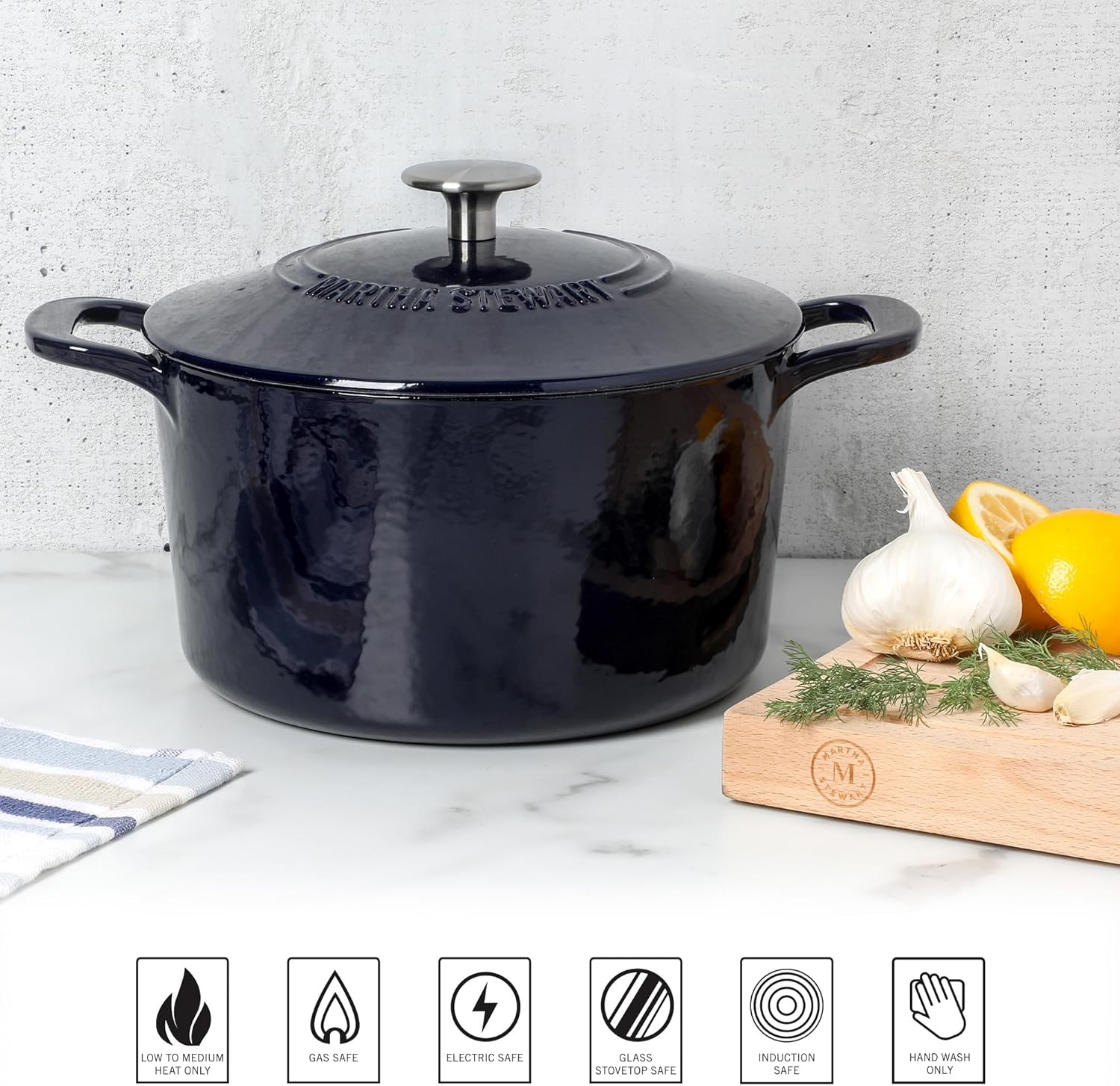 Martha Stewart Gatwick 4 Quart Enamel Cast Iron Dutch Oven - Navy Blue - Image 6