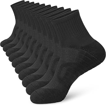 5 Pairs Men's Sports Socks | Cushioned Rich Cotton Crew Running Socks | Anti-Blister Gym Socks with Arch Support | UK Size 9-12, White Black