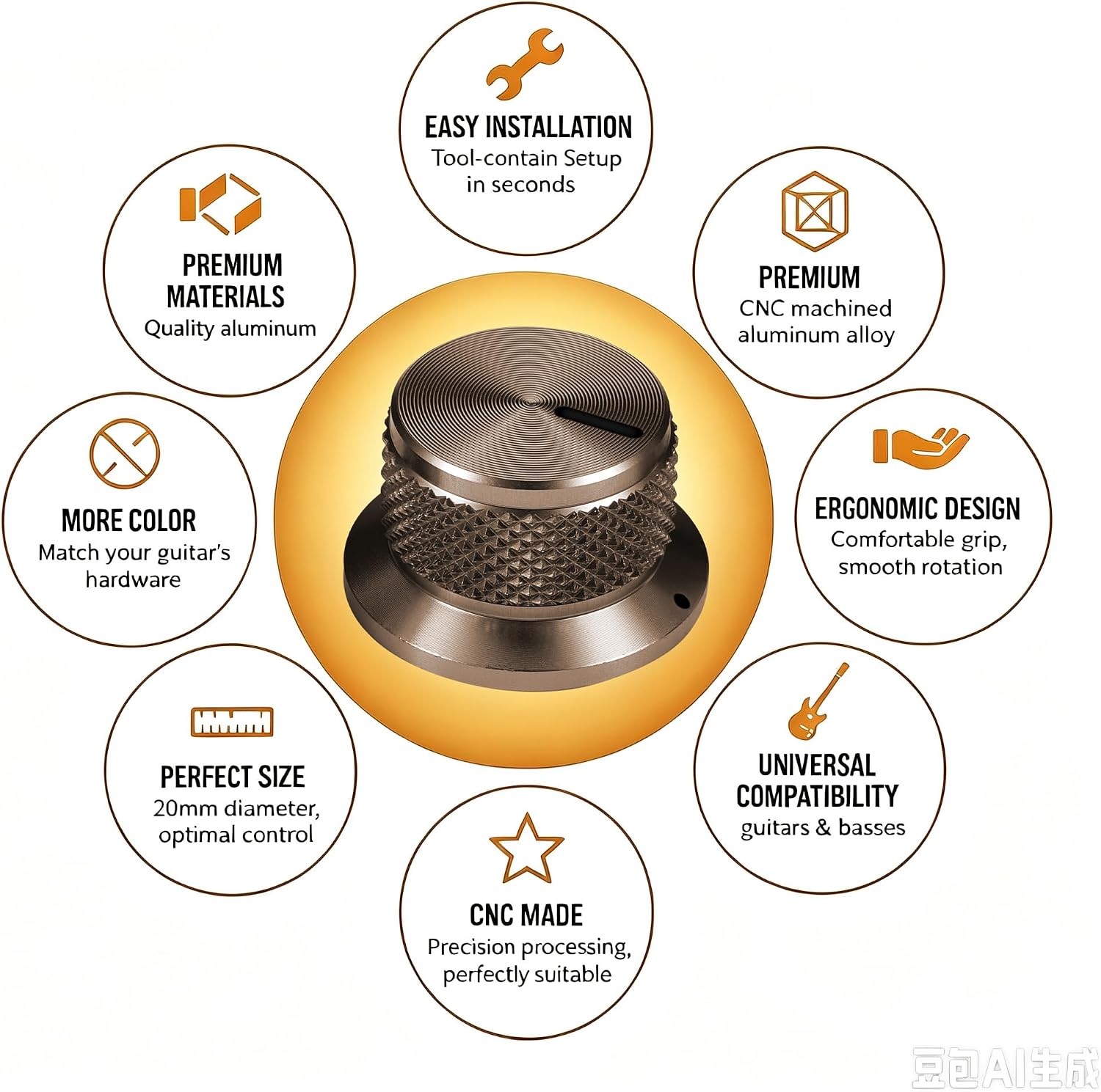 4Pcs Electric Guitar Knobs Aluminium Volume Tone Speed Control Knob for Les Pau Stratocaster Telecaster Tele Guitar Parts (Bronze) image 3