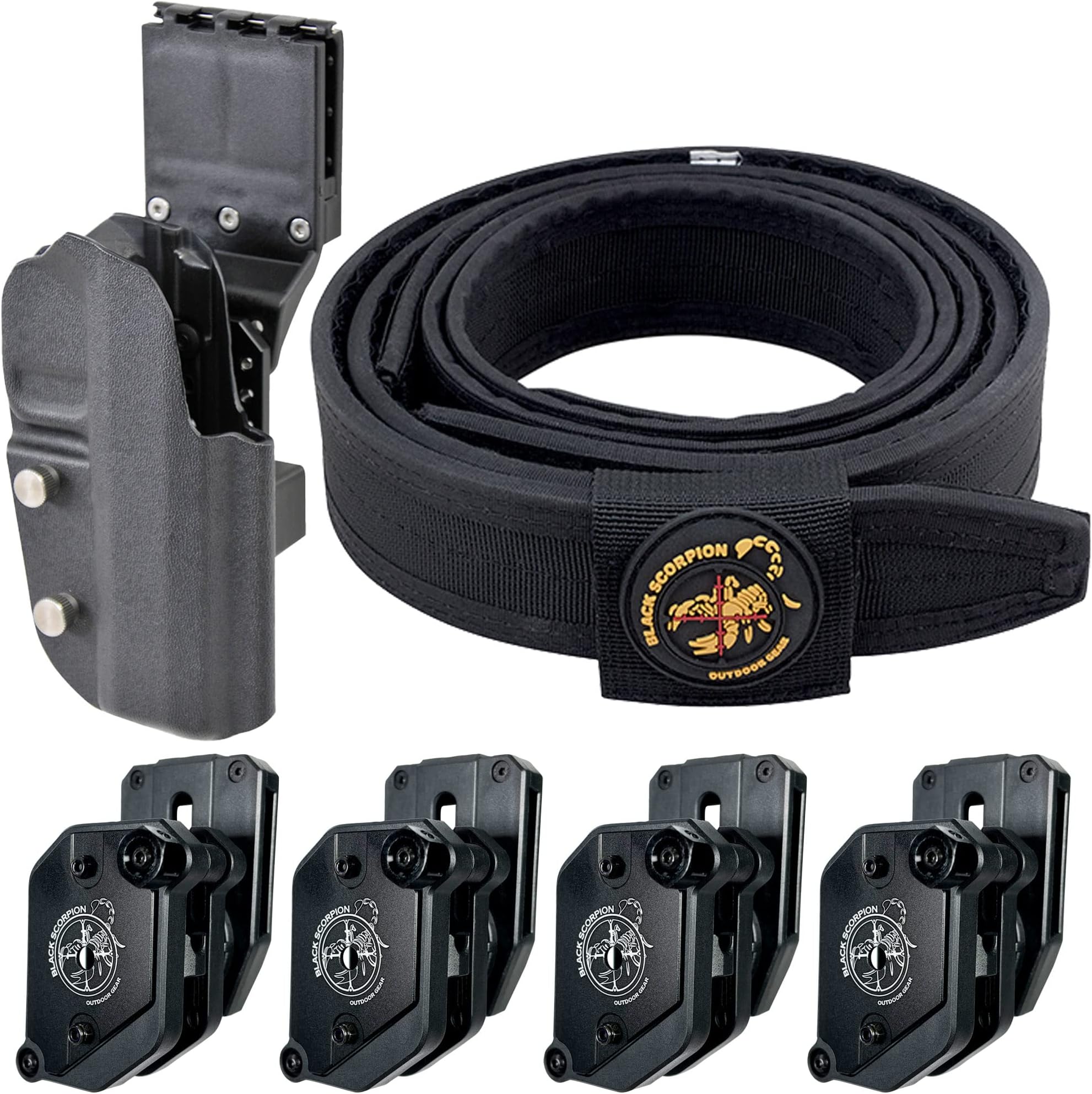 Black Scorpion Gear Competition Rig | 1 Heavy Duty Belt, 1 OWB Kydex Pro Holster | 4 Single/Double Stack Ambidextrous Magazine Pouches IPSC, USPSA, 3-Gun Approved