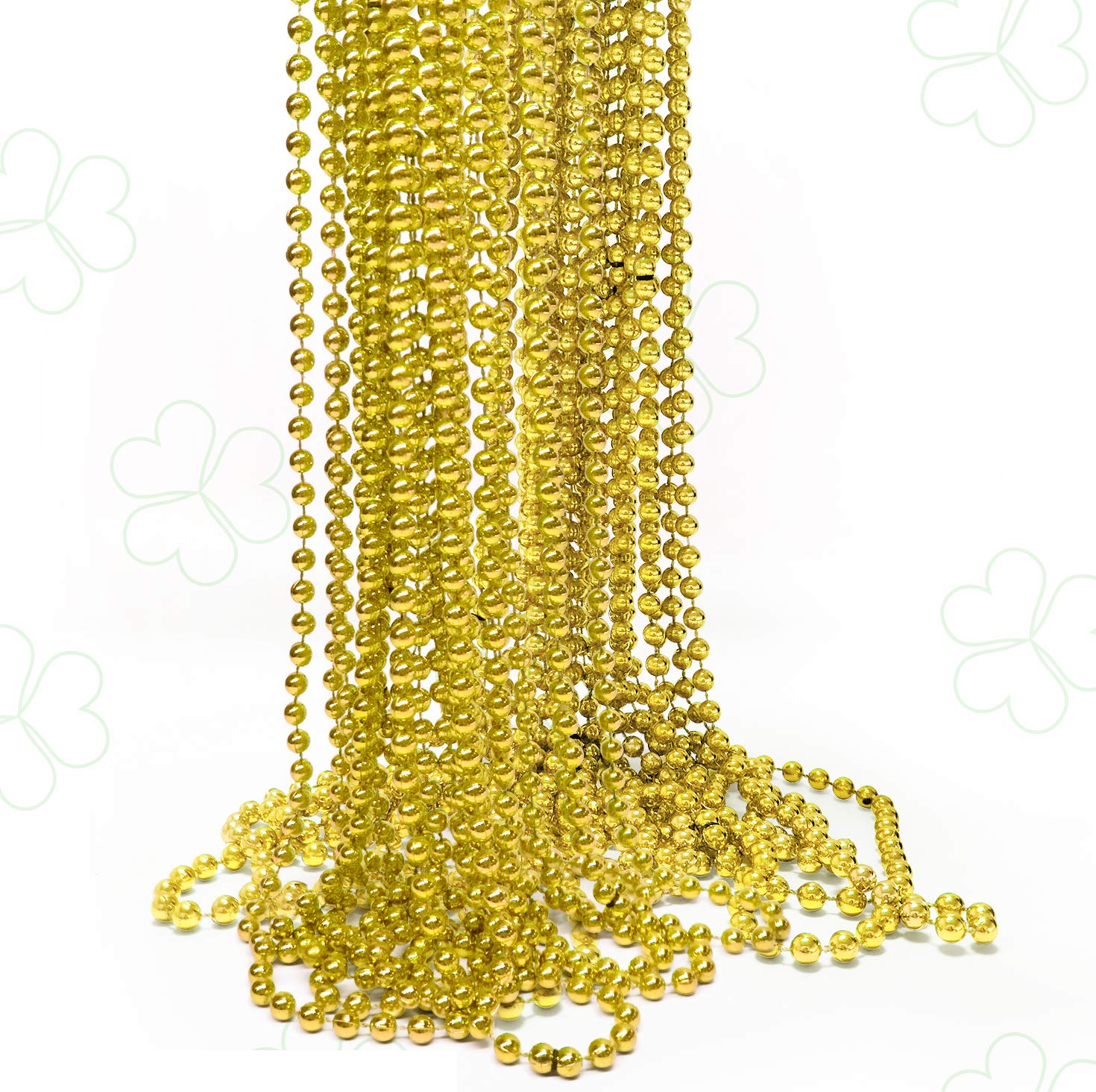 Mardi Gras Bead Necklaces 32 Inch 7 mm colorful Assorted Round Costume Necklace for Events and Party Favor Novelty (Gold, 24pcak)