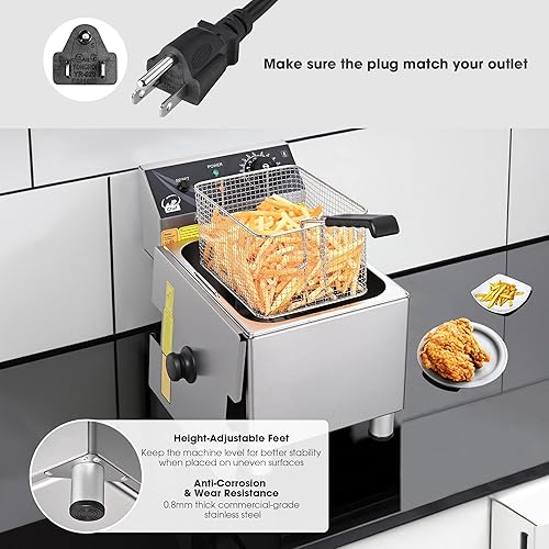 Miniatura 5 de WeChef Freidora eléctrica para encimera con cesta, freidora de acero inoxidable de 12 litros para uso en restaurantes y hogares, fácil de limpiar,
