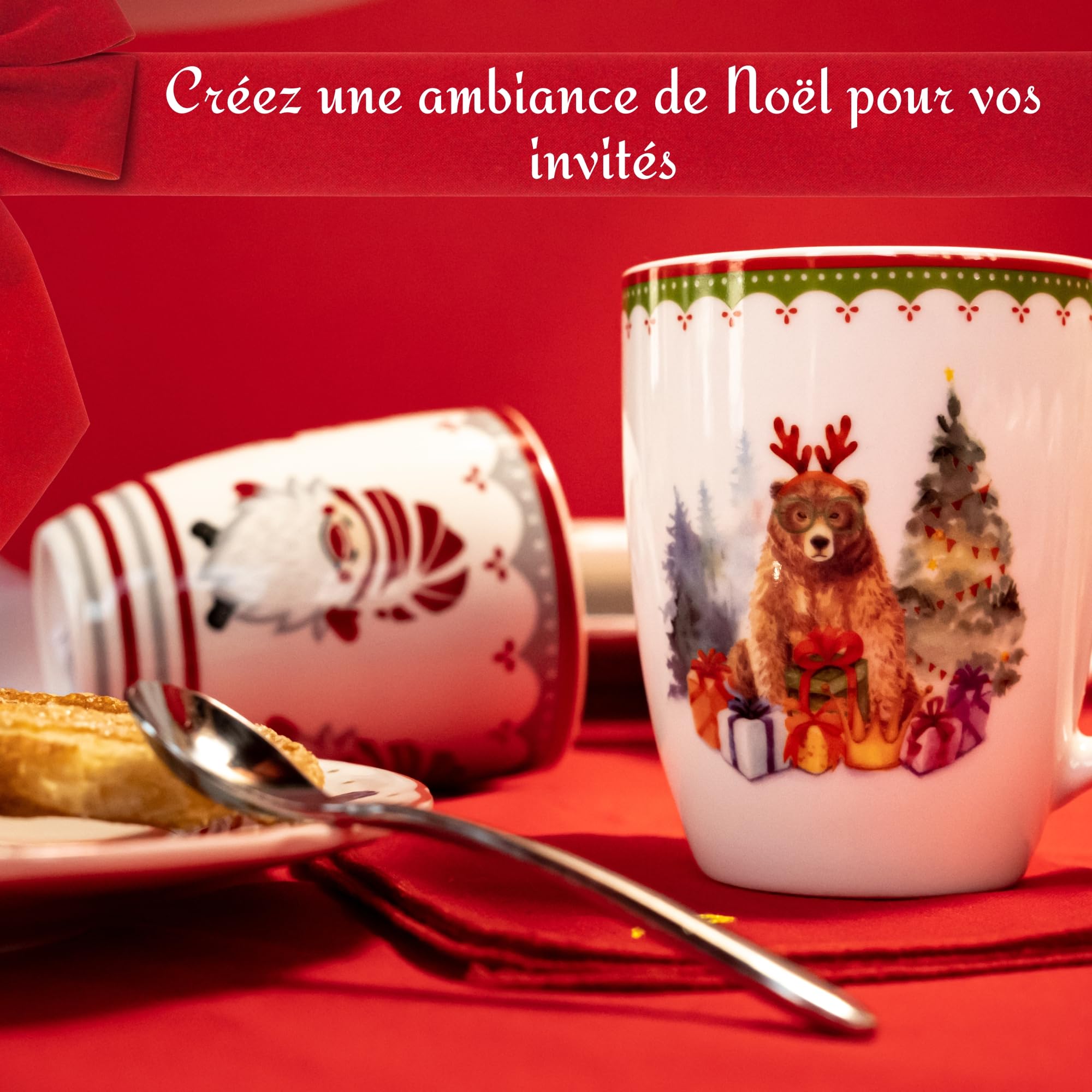 NAMAI-Ensemble de 4 Tasses de Noël-Mug-Convient au Lave-Vaisselle et au Micro-Ondes-8cmx10cm-Porcelaine-Tasses de Petit-Déjeuner Spéciales-Tasse de Noël-Tasse de Petit-Déjeuner Spéciale (3)