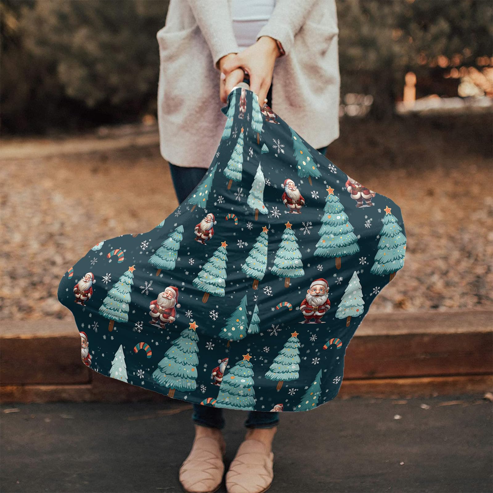 Nursing Cover for Breastfeeding Scarf, Christmas Green Xams Tree Snowflake Baby Car Covers Super Soft Multi Use for Canopy Shopping Cart Cover Blanket Stroller Cover