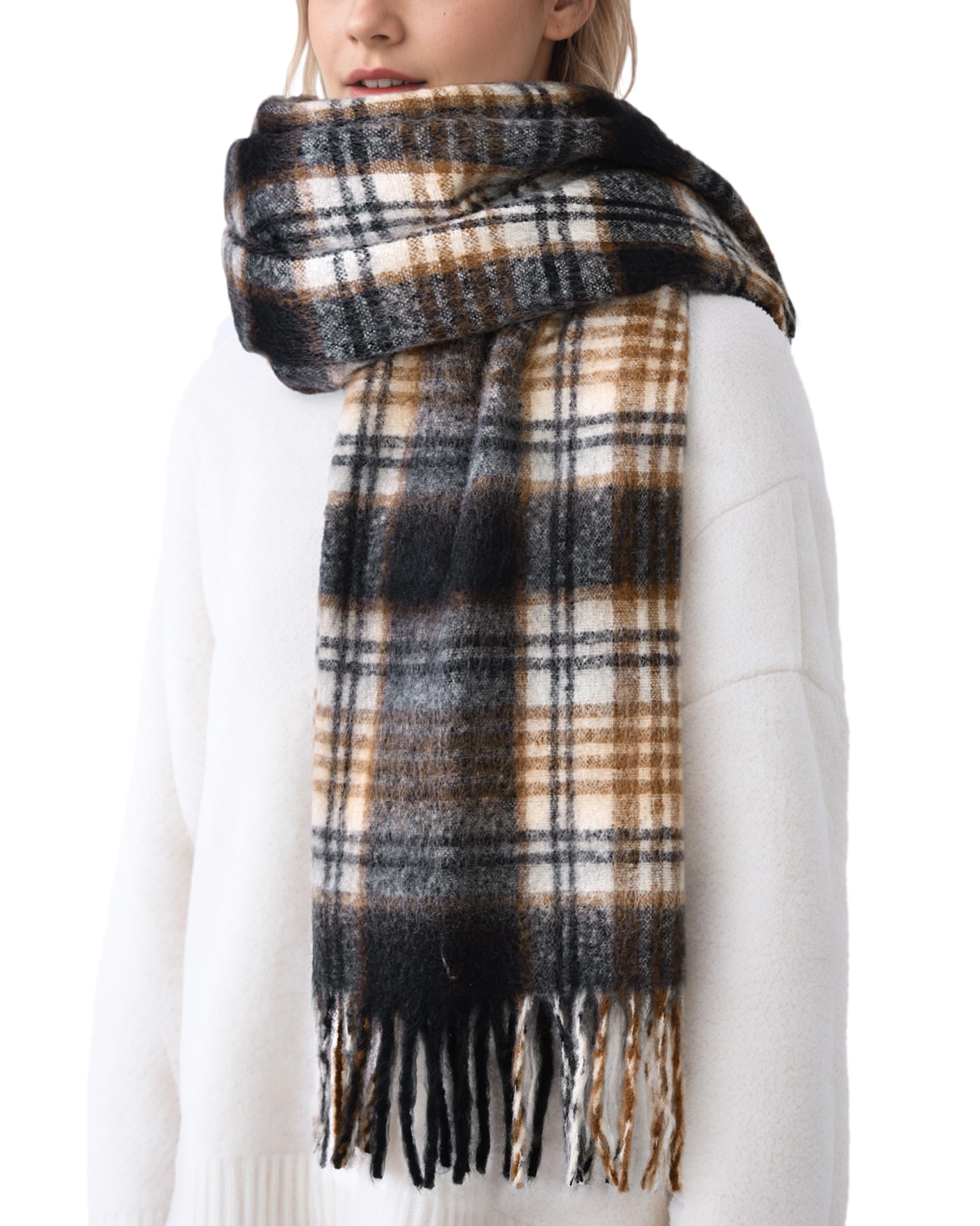 dofowork Winter Scarf for Women Winter - Scarves for Women/Men 81"×18" Tassel Blanket Scarf Wraps - 1 Pack Brown-picture-39