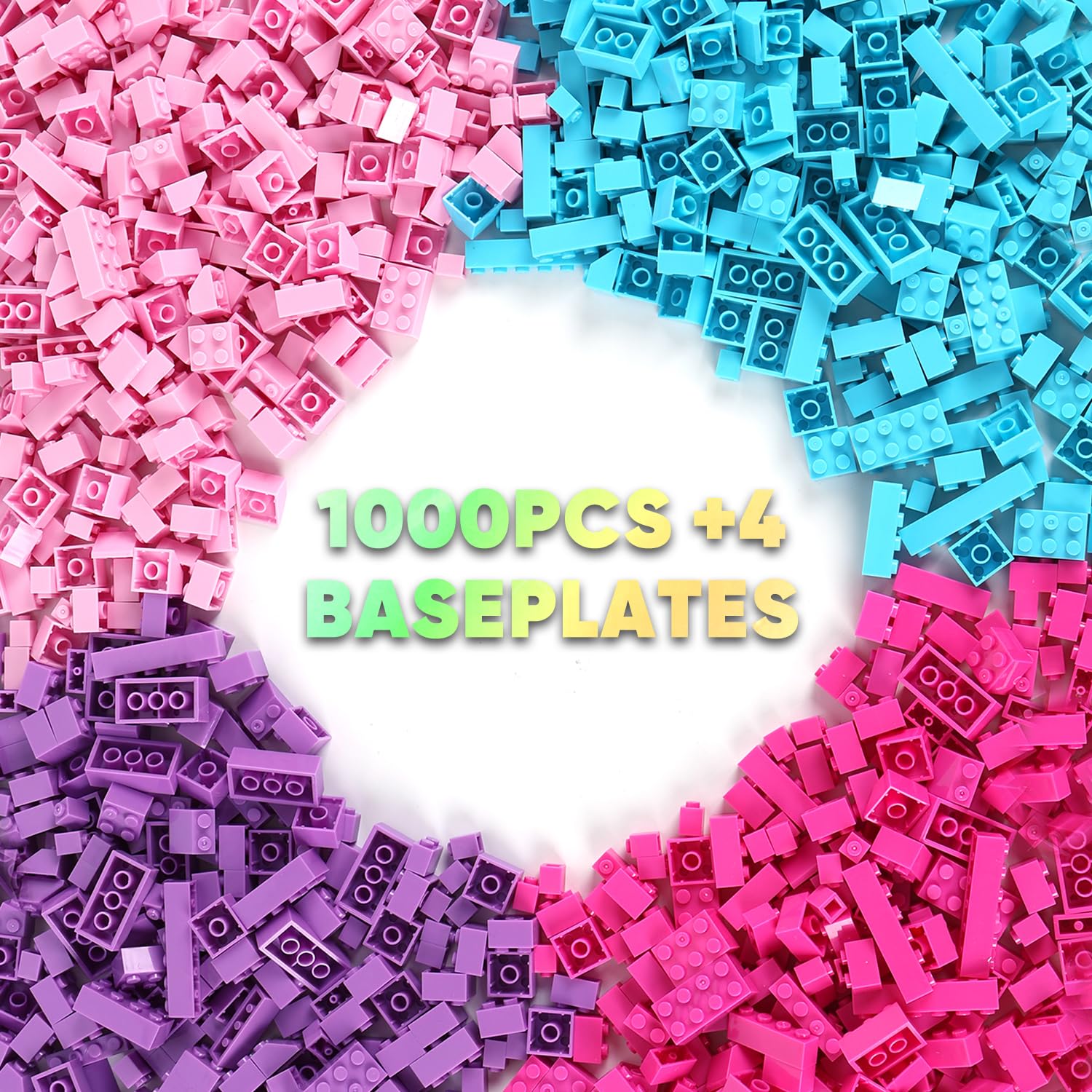 Reenwee Children's Creative Building Bricks Set, 1000 Pieces Assorted Colors, Compatible with Major Brands, 10" x 10" Square Base Plates