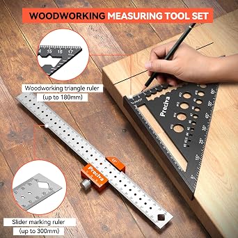 Woodworking Set Square Tool, Preciva 7inch Metric Triangle Rule 12inch 45 90 Degrees Versatile Stainless Steel Three-Cornered Scale Rulers Speed Squares, Engineer Carpentry Layout Measuring Tools