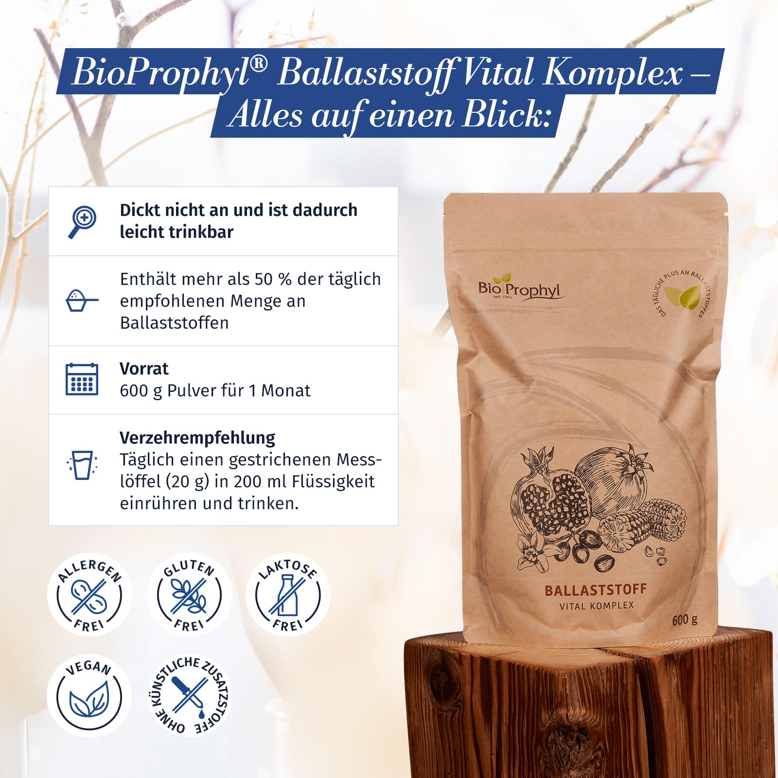 Ballaststoff Vital Komplex - Ballaststoffe mit Fibersol-2®, Beta Glucan Chia Samen & Co, Vitamin B-Komplex, Mineralstoffe, Spurenelemente, Zink, Vitamin C, Açai, Goji, Aronia, Chlorella