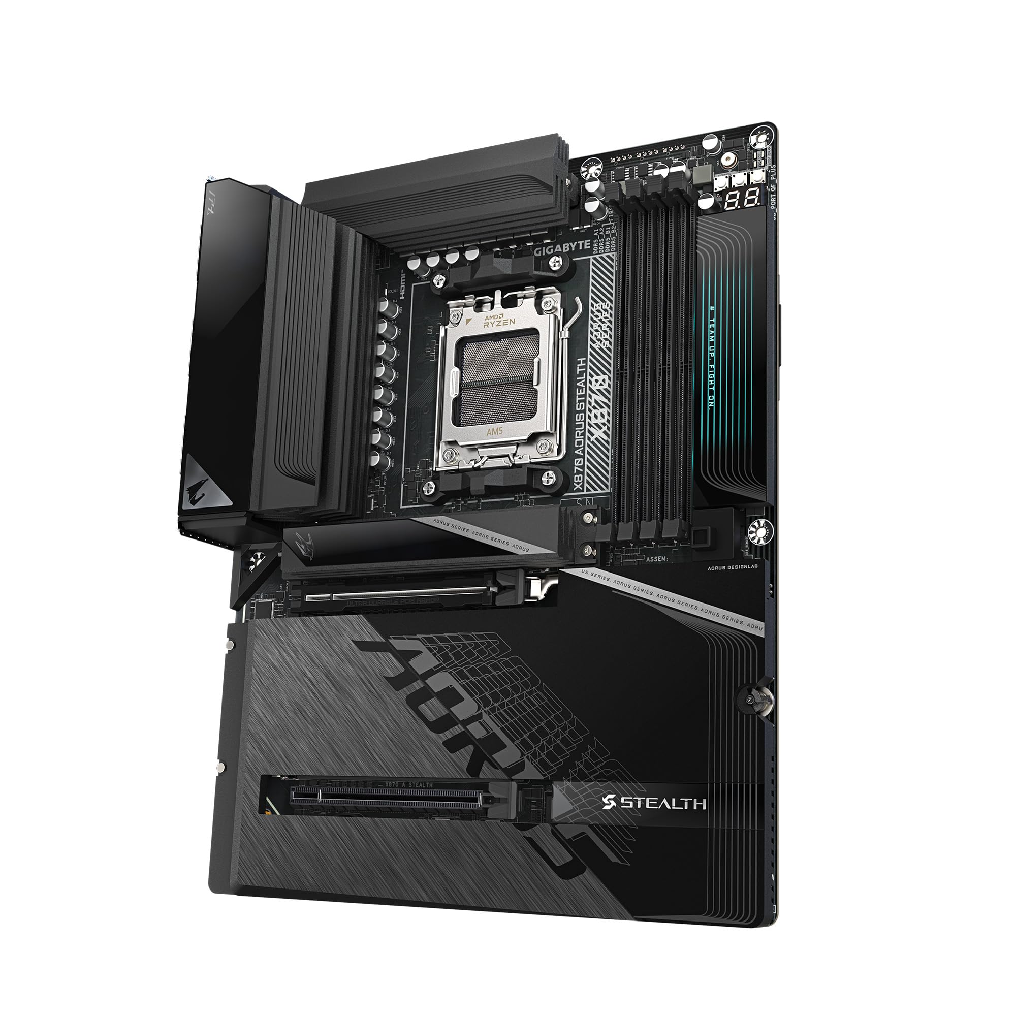 GIGABYTE Placa Base X870 AORUS Stealth AMD AM5 ATX, Compatible con AMD Ryzen Serie 9000/8000/7000, DDR5, Fase de alimentación 16+2+2, 4X M.2, PCIe 5.0, USB4, WIFI7, 5 GbE, PCIe EZ-Latch Plus, 5 años