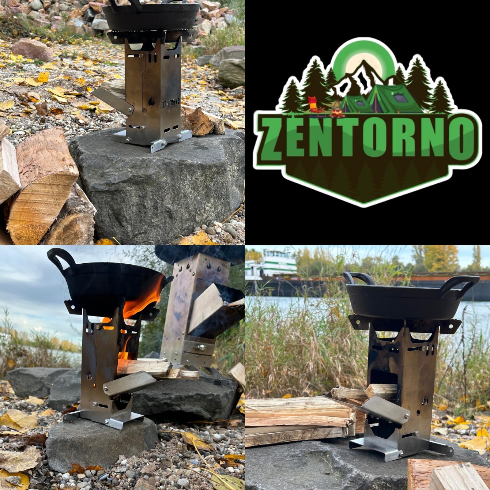 Zentorno® Rocket Stove 2023 - Estufa de leña para exteriores de acero inoxidable (inoxidable, para sartenes y ollas de hasta 17,5 cm de diámetro)