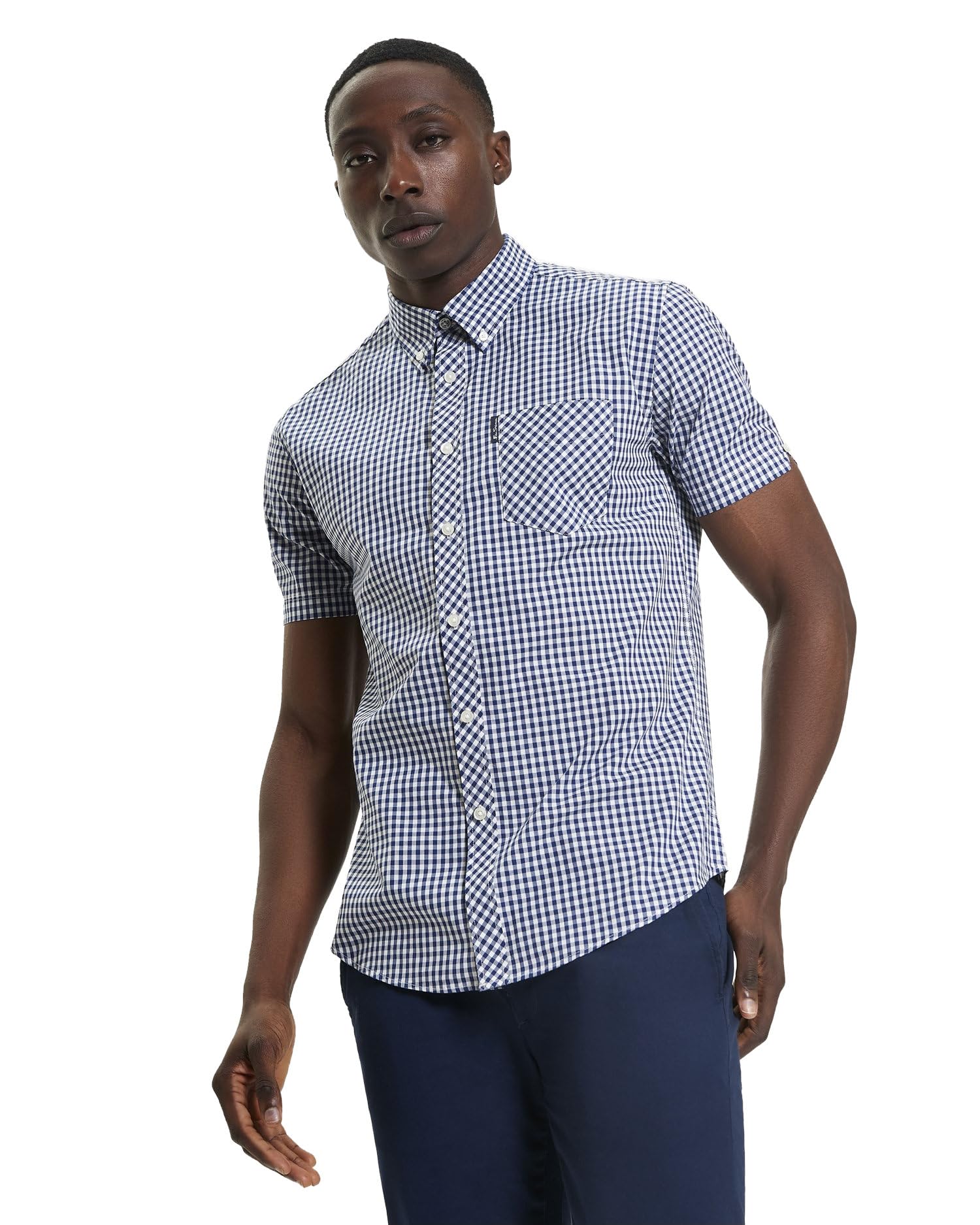 Ben Sherman Men's Signature Gingham Check Shirt, Button-Down Collar, Short Sleeved, Regular Fit (Dark Blue.) XXL