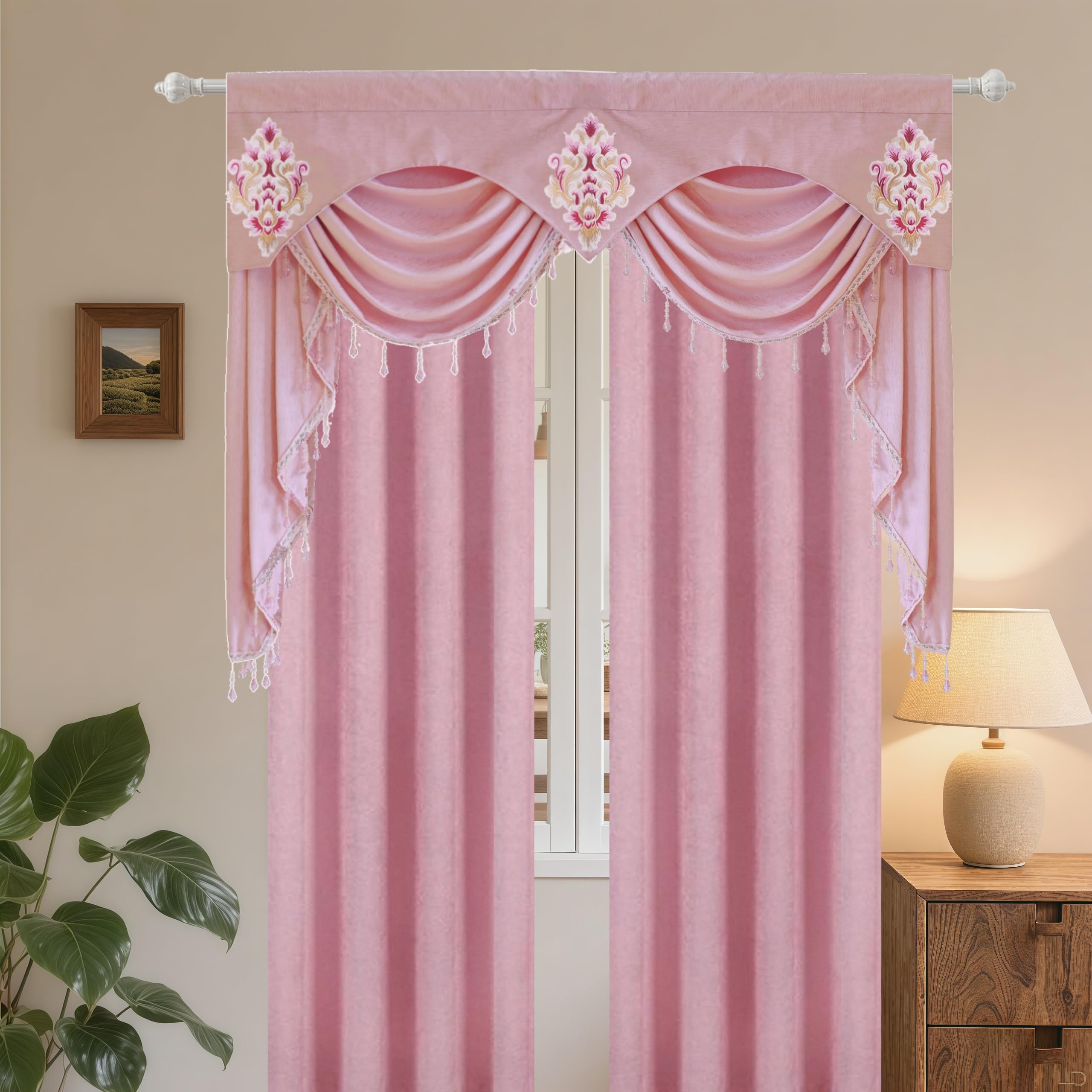 Amazon.com: Gxi Pink Chenille Waterfall Valance Beaded Rod Pocket