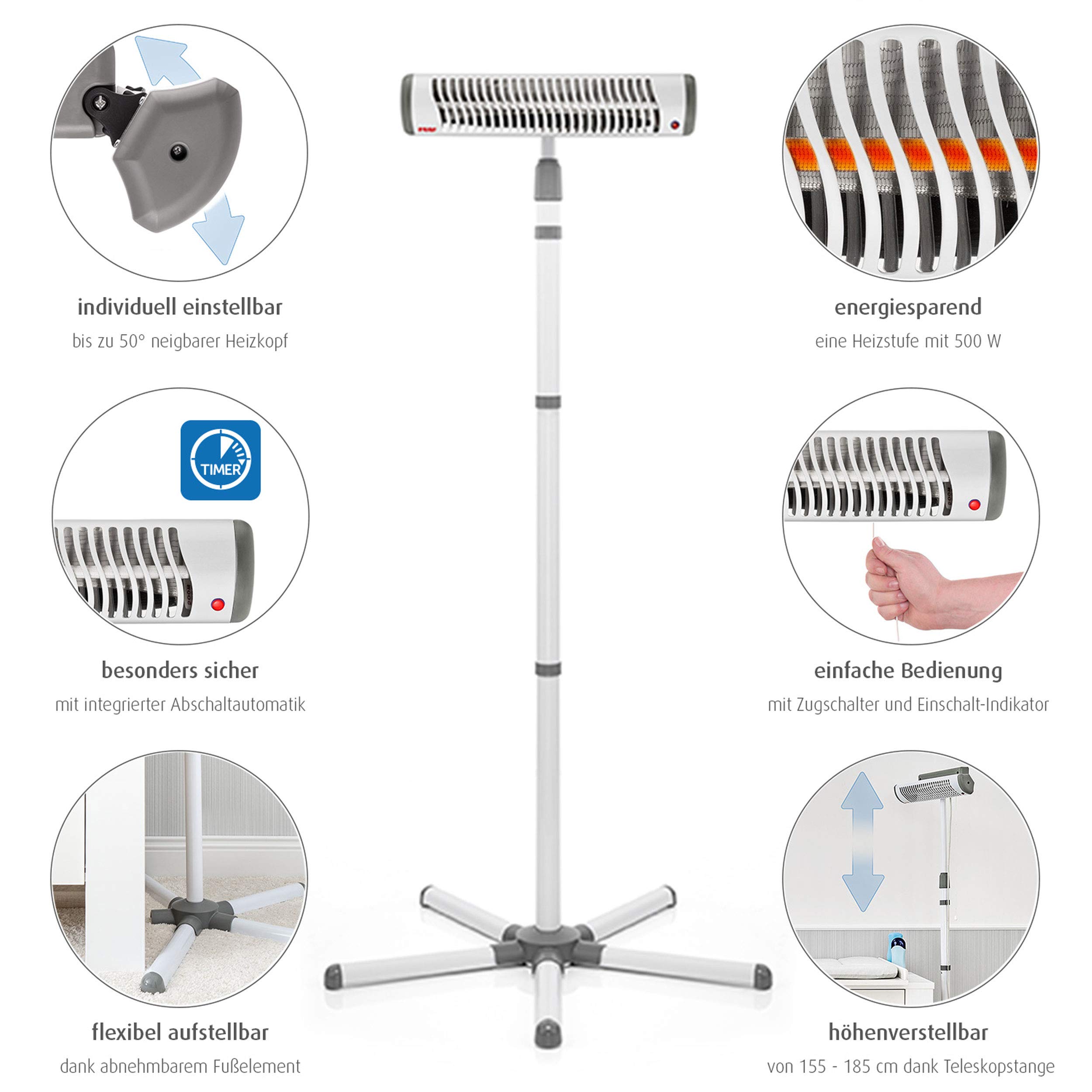 Reer EasyHeat Flex fasciatoio riscaldatore radiante con supporto lampada riscaldante per bambini design compatto 1 pezzo (1 confezione) bianco, 230V/500W