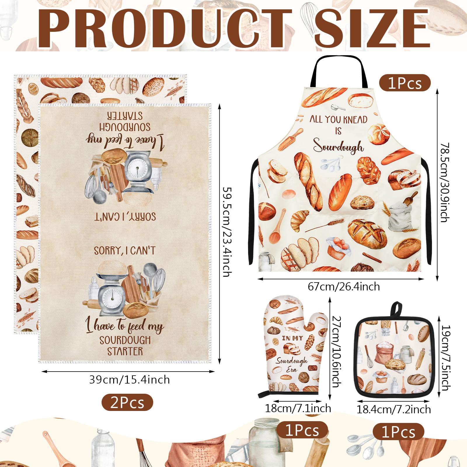 Hahafelt 5 Pcs Sourdough Baking Gifts Include Sourdough Bread Towels Apron Oven Mitt Pot Holder for Baker Bread Mom Sister Wife Aunt Lover