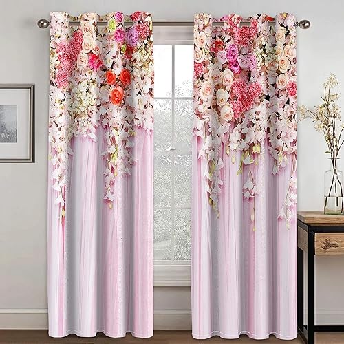 Cortinas opacas modernas de flores moradas elegantes para pared, boda, 2 piezas, cortinas para sala de estar, dormitorio, decoración de ventana de 2