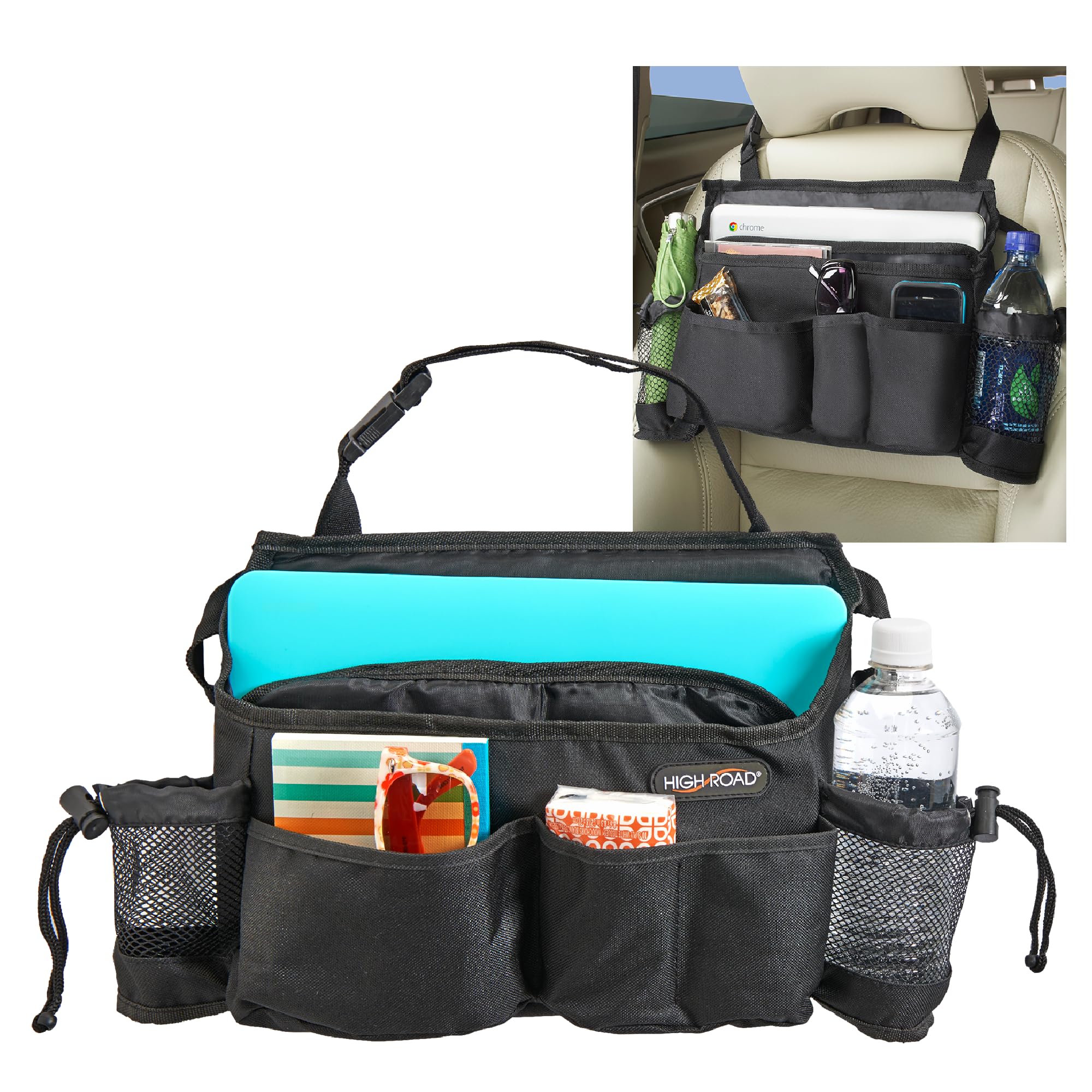 High Road SwingAway Car Front Seat Organizer with 6 Storage Pockets and 2 Bottle or Cup Holders