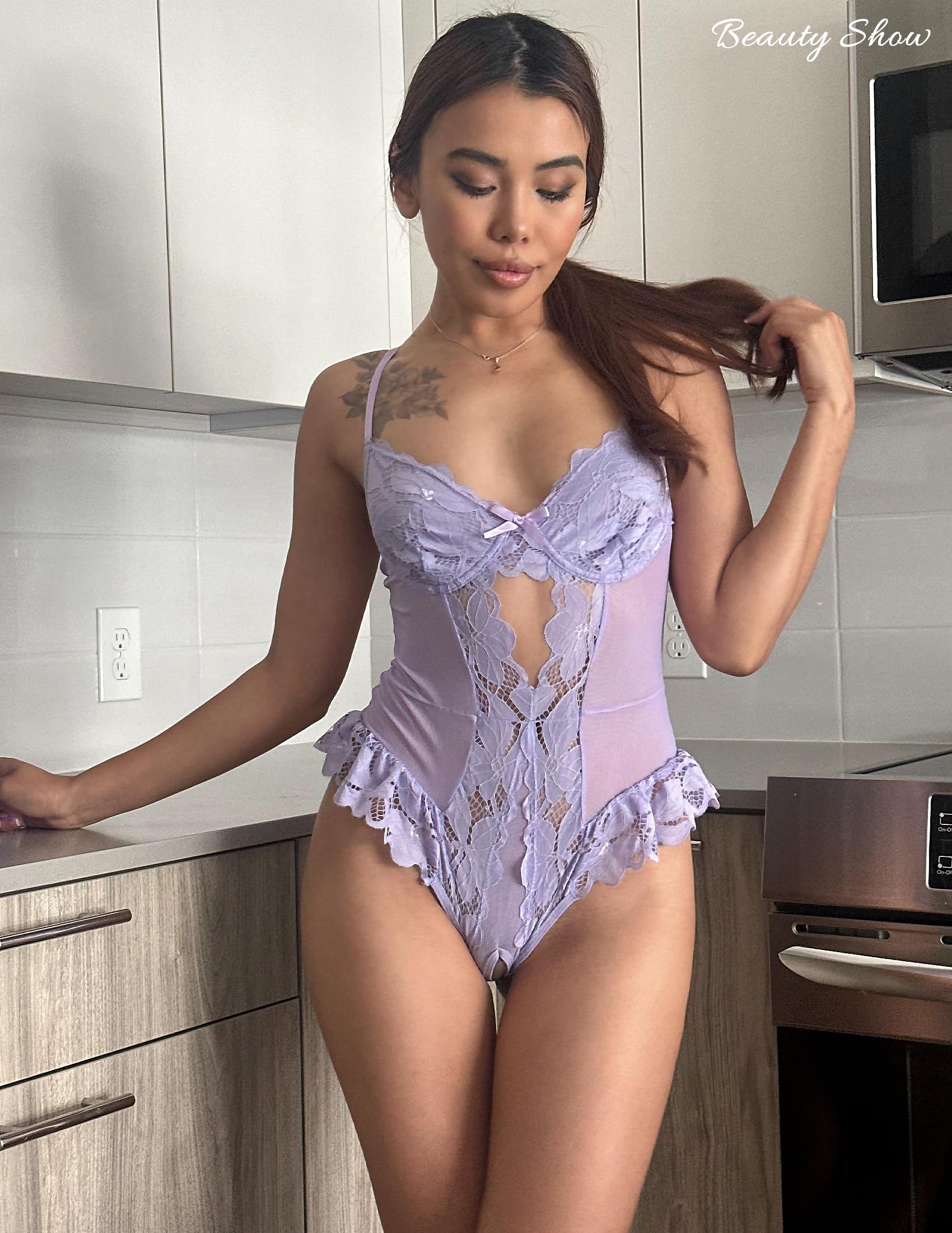 Avidlove Sexy Lingerie for Women Bodysuit Lingerie Green Lingerie Lace Teddy（Dark Green,XXL）: Avidlove Lace Bodysuit Lingerie for Women Sexy Garter Lingerie Set Teddy Lingerie