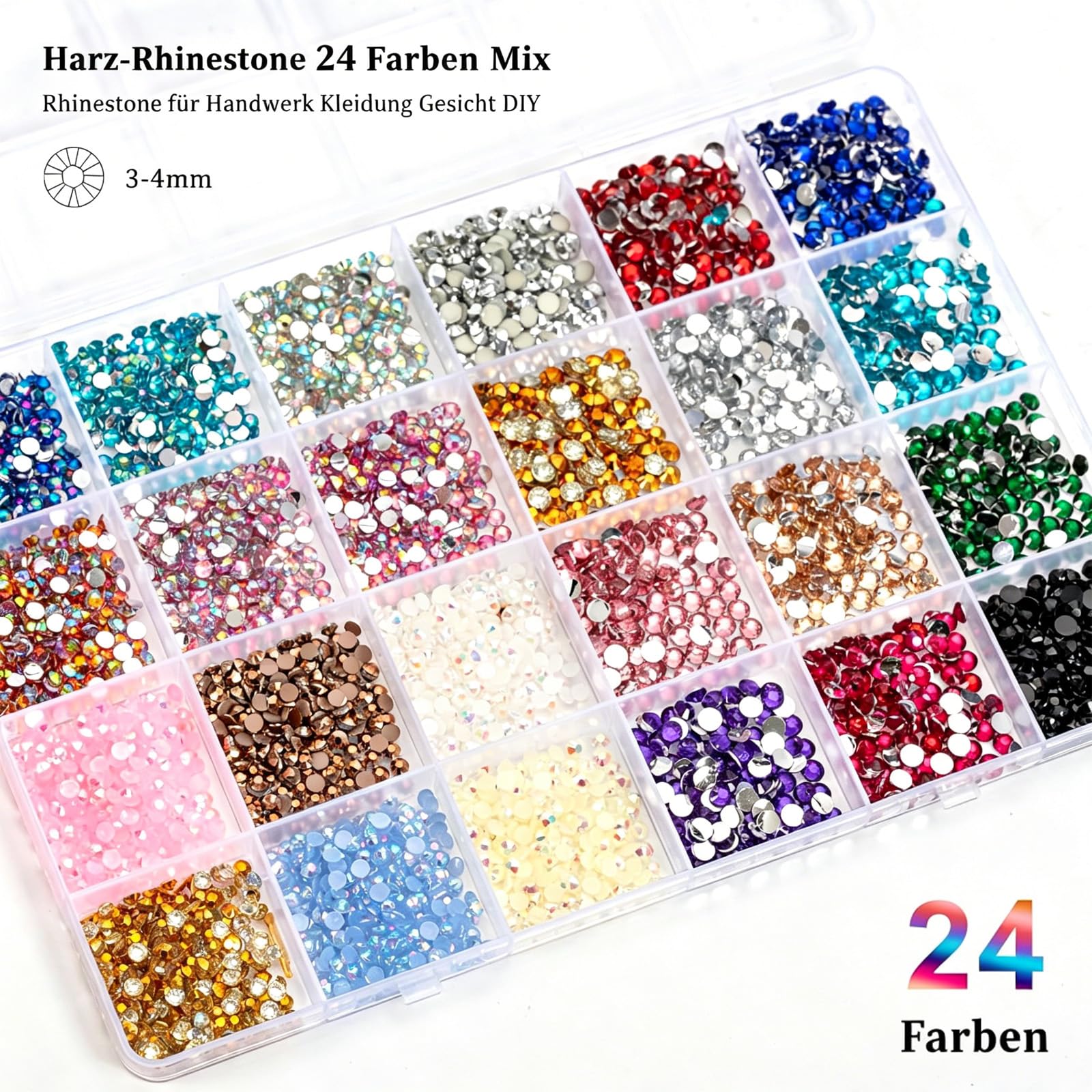3500 Bedazzler Kit With Glue, 24 Farben 3mm 4mm Strasssteine Nägel, Flatback Rhinestones mit Glue Pinzette und Stift, Glitzersteine zum Basteln, Glitzer Steine für Nägel Textilien