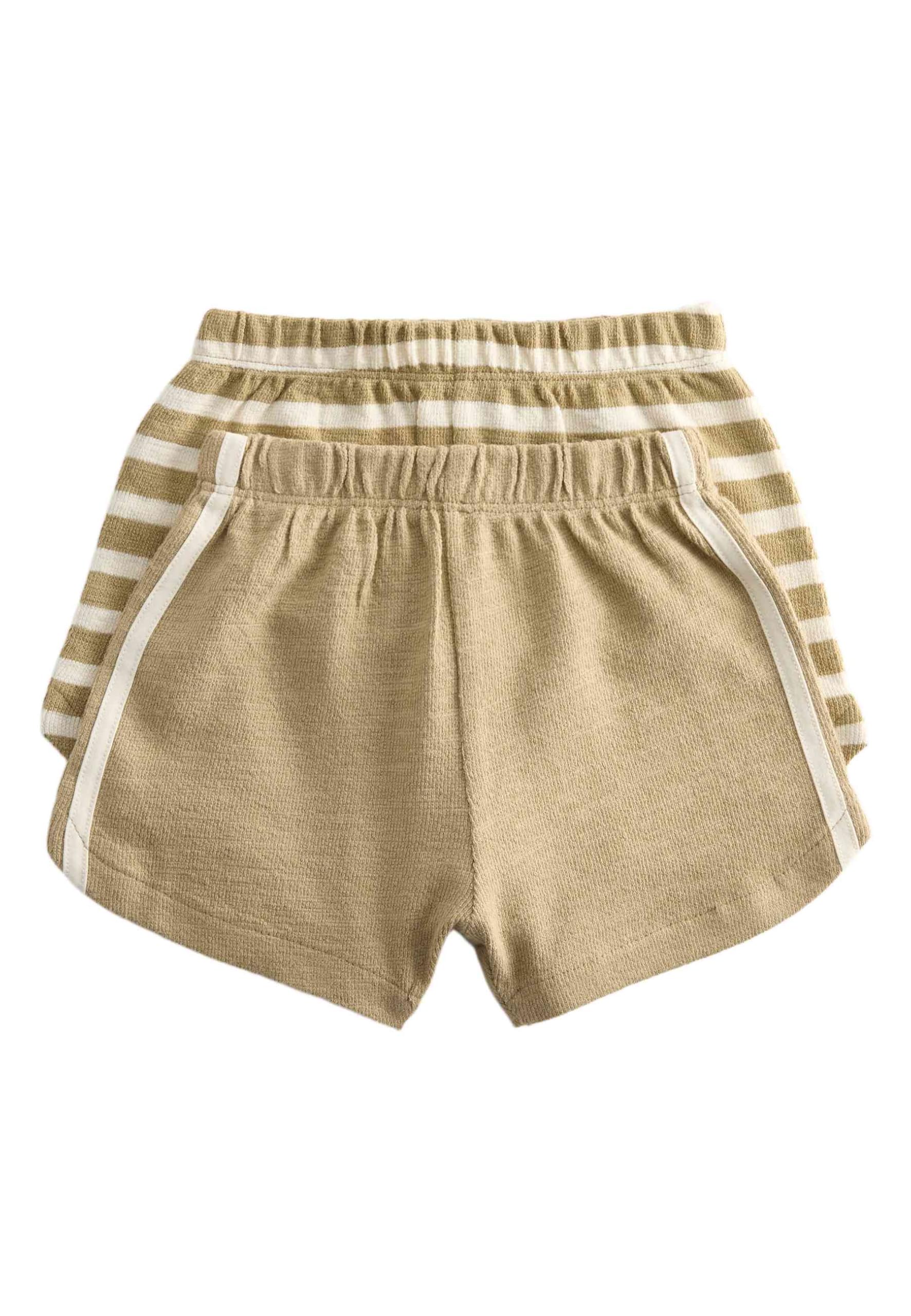 Marks & Spencer Pantalones Cortos de Algodón Puro con Raya Lateral para Bebé Pack de 2, Ajuste Normal, Cintura Elástica