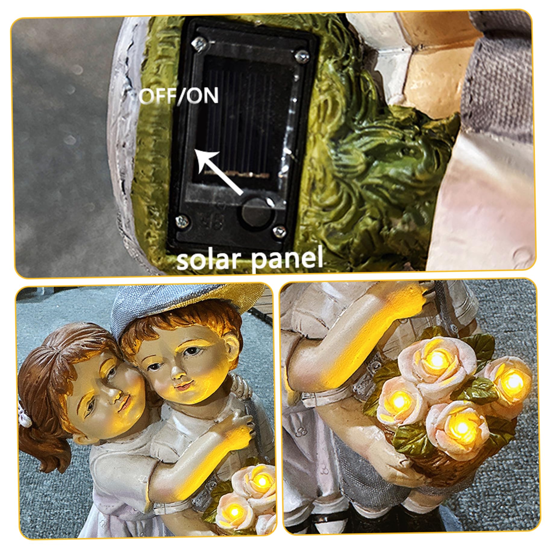 Adornos de jardín solares, estatuas de jardín solares para niños y niñas, estatuas de Resina Resistentes a la Intemperie para Exteriores, césped, Patio, balcón, Adornos de