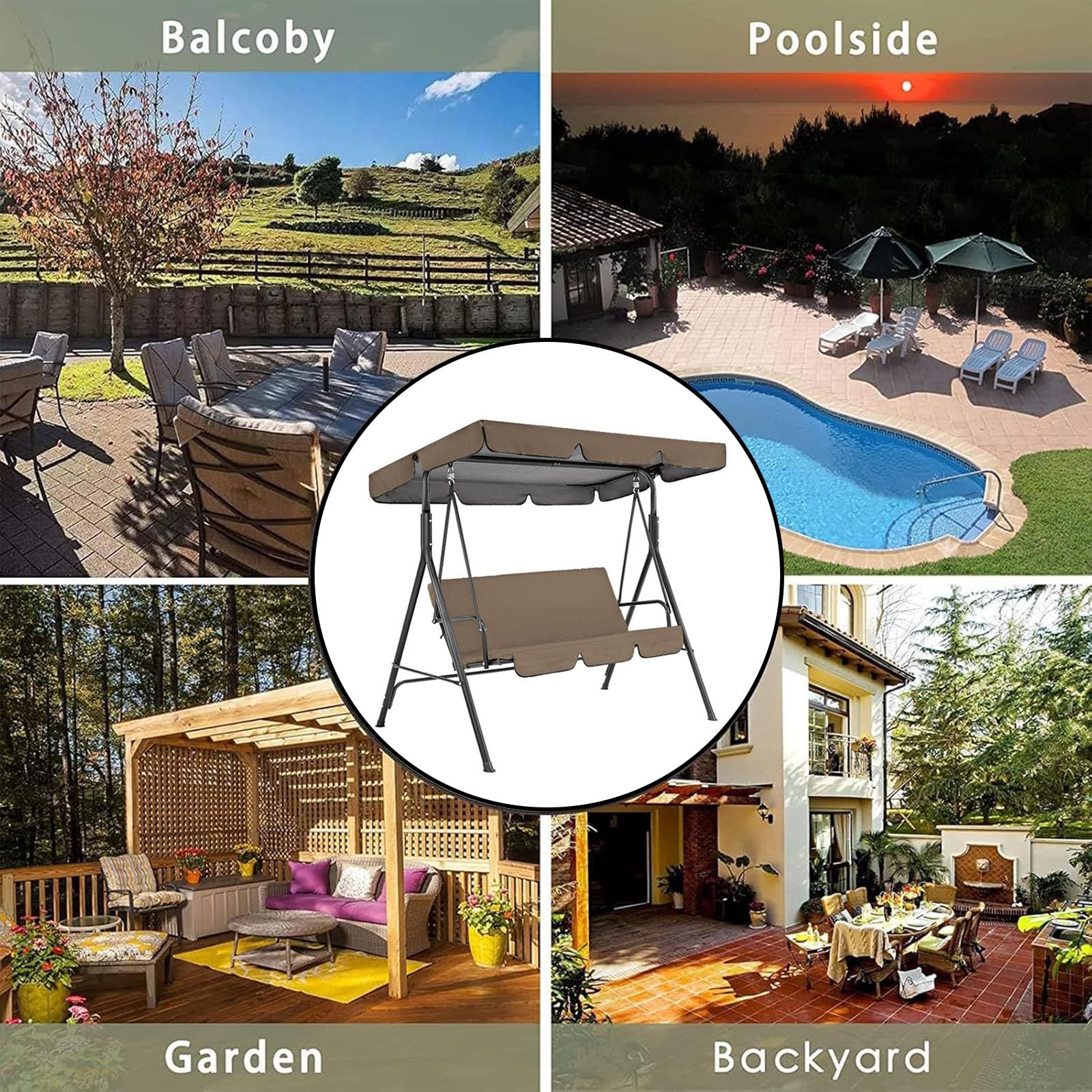 4,249x185x18cm,Tetto di Ricambio Universale per Dondolo da Giardino a 3 Posti, Copertura di Ricambio per Dondolo, Tettuccio Dondolo con Tetto Parasole E Tessuto Impermeabile Swing Canopy
