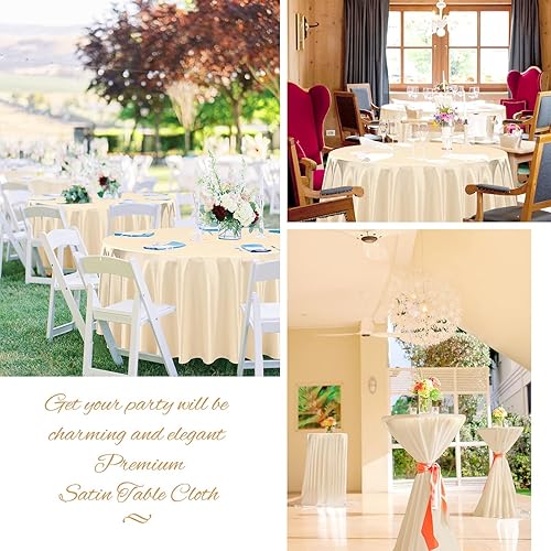 Miniatura 6 de FXKS Paquete de 10 manteles de satén de 90 pulgadas, color champán, redondo, sedoso, suave, lavable, mantel sedoso superpuesto para decoración de