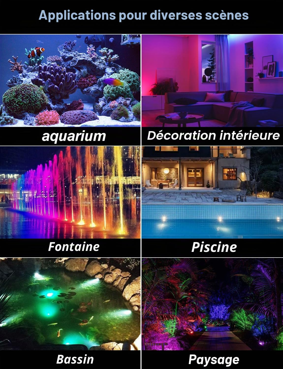 NATPOW Lumières LED Submersible RGB, Projecteurs Lampe spot avec Bluetooth APP Contrôle, IP68 Etanches Eclairage Multicolores pour Aquarium, Jardin, Cour, Piscine, Fontaine 4-en-1