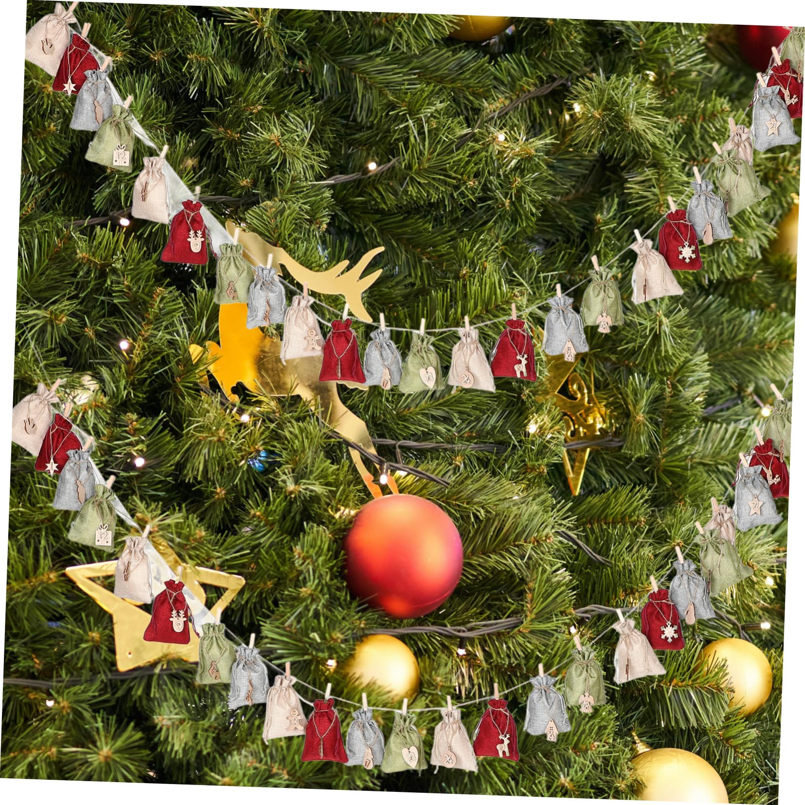 Adventskalender Säckchen mit Kordelzug Geschenktüten für Weihnachtsgeschenkbehälter Aufbewahrungstüten für Geschenke
