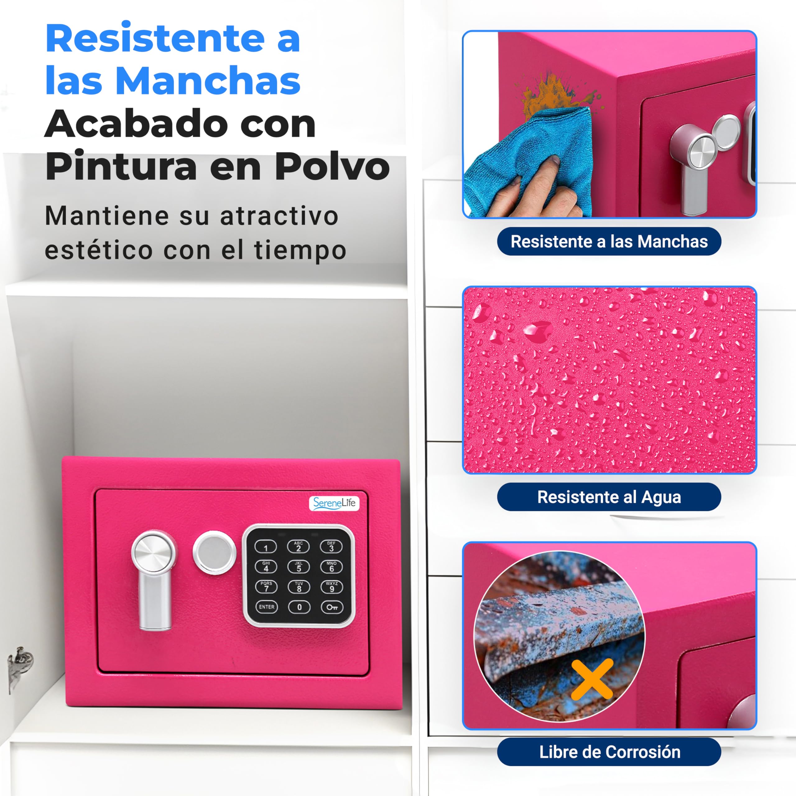 SereneLife, caja fuerte digital, De acero premium, Almacenamiento seguro para efectivo, Armas, Joyas, Ideal para hoteles, Gabinetes y uso domestico, Acceso electronico y mecanico, 2 llaves